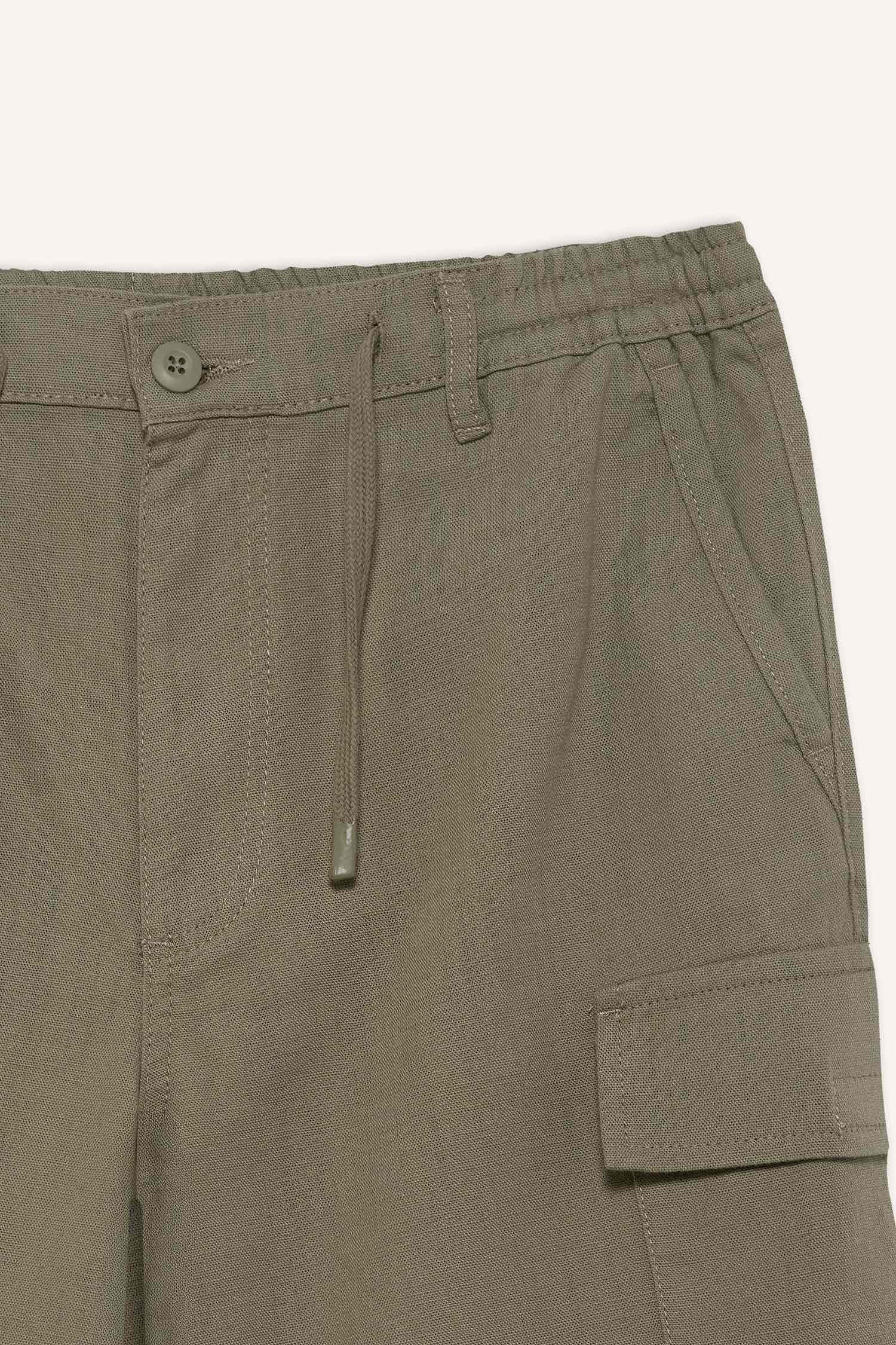 Regular Cotton Linen Look Cargo Bermuda Shorts