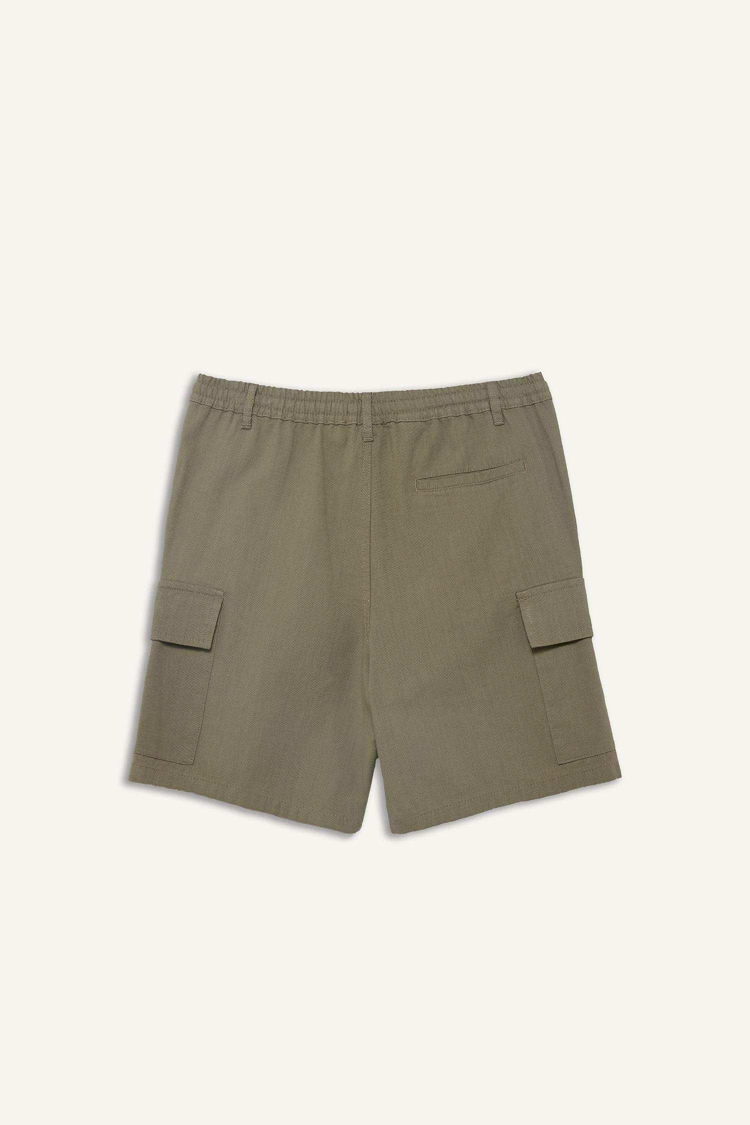 Regular Cotton Linen Look Cargo Bermuda Shorts
