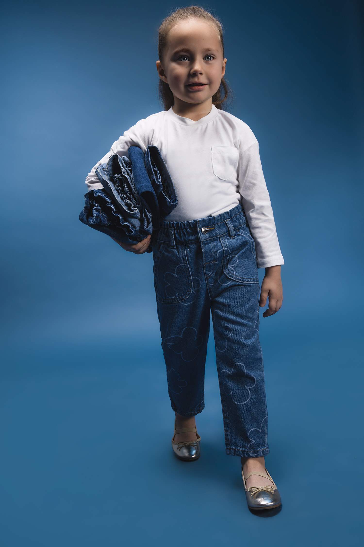 Kız Bebek Paperbag Çiçekli Jean Pantolon