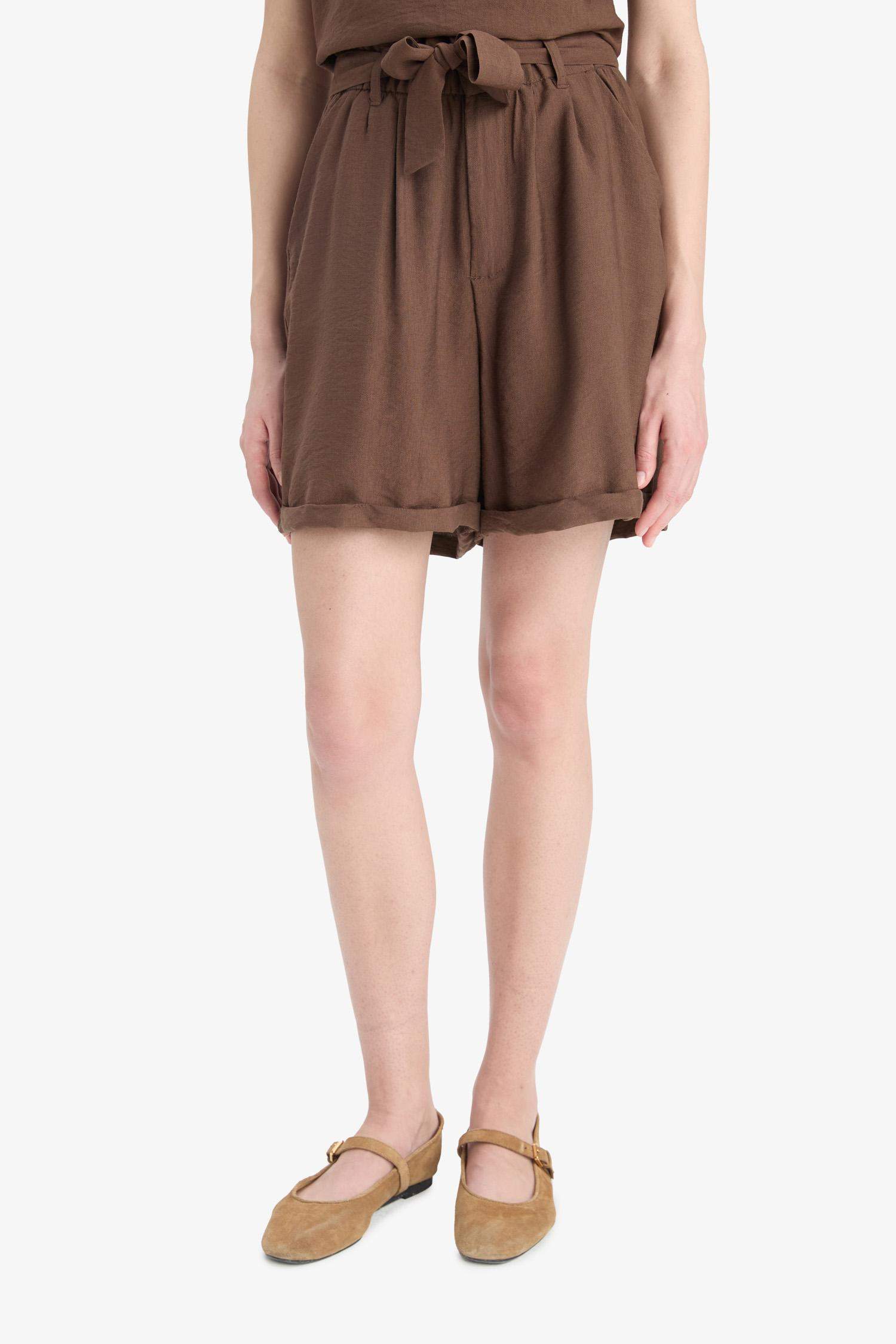 Yüksek Bel Krinkıl Kumaş Şort