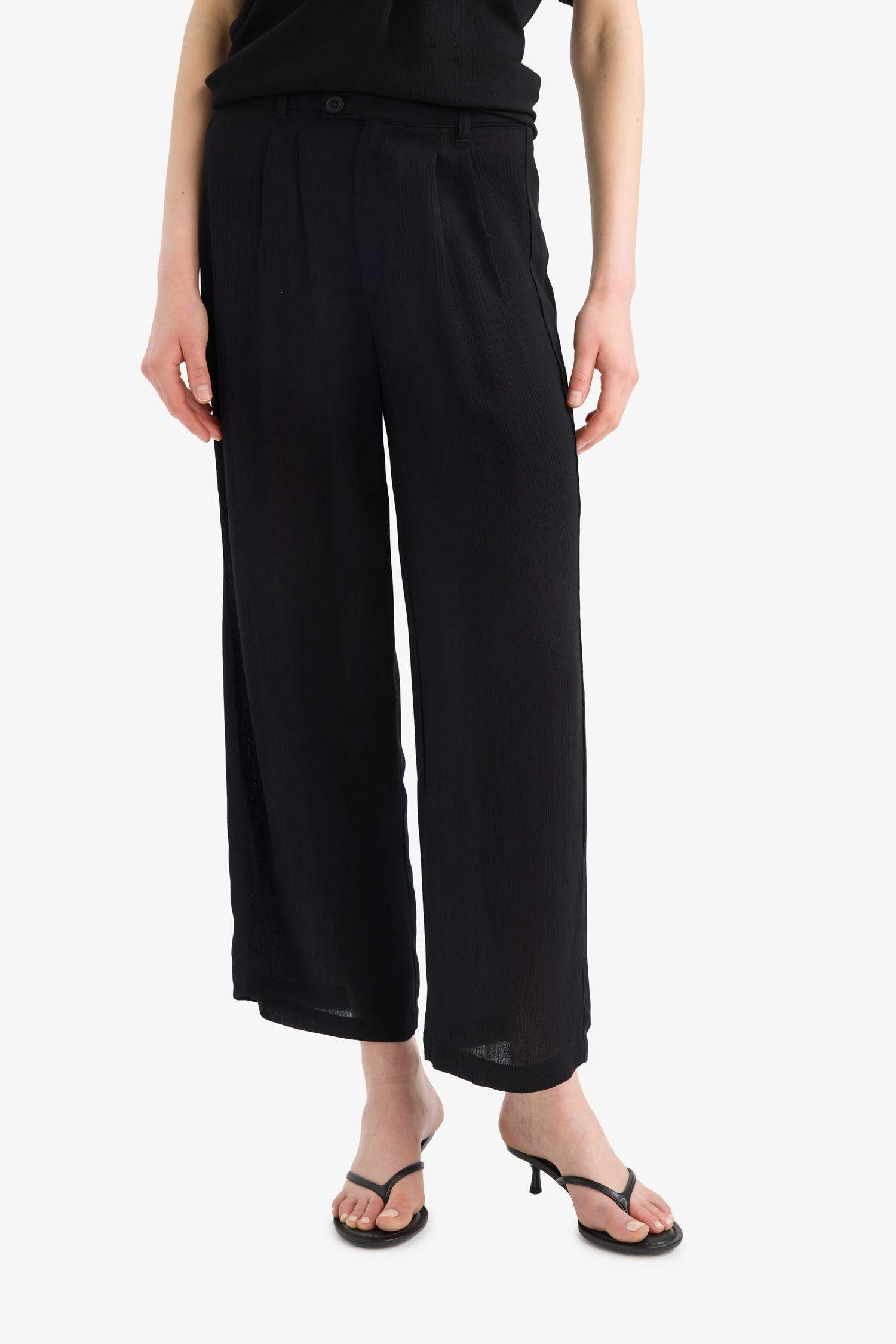 Culotte Fit Regular Hem Double Pocket Linen Blended Trousers
