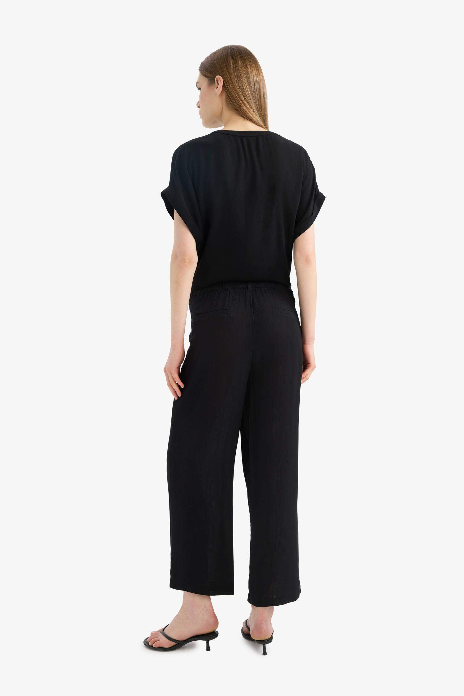Culotte Fit Regular Hem Double Pocket Linen Blended Trousers