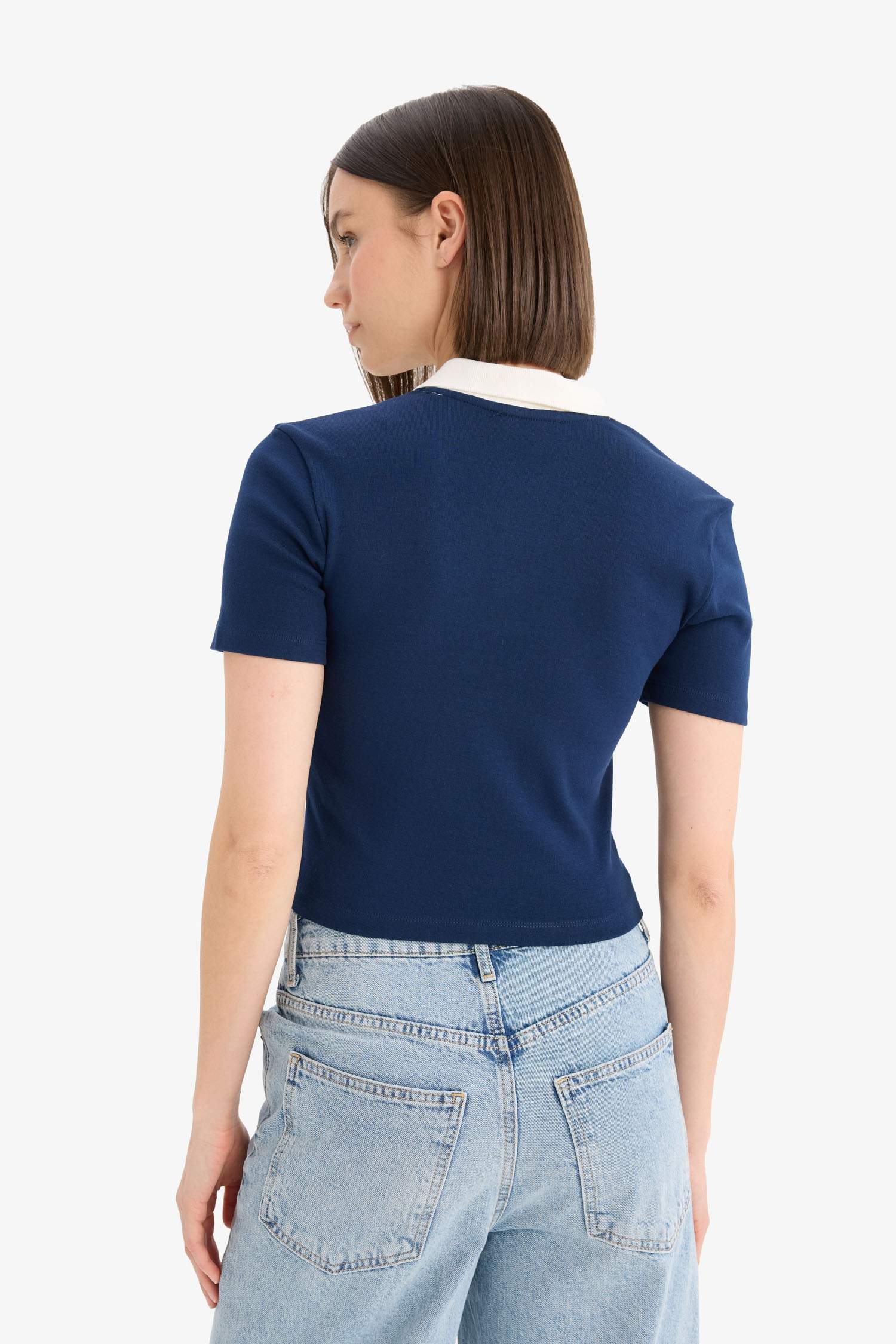 Coool Fitted Polo Yaka Baskılı Ribana Kısa Kollu Tişört