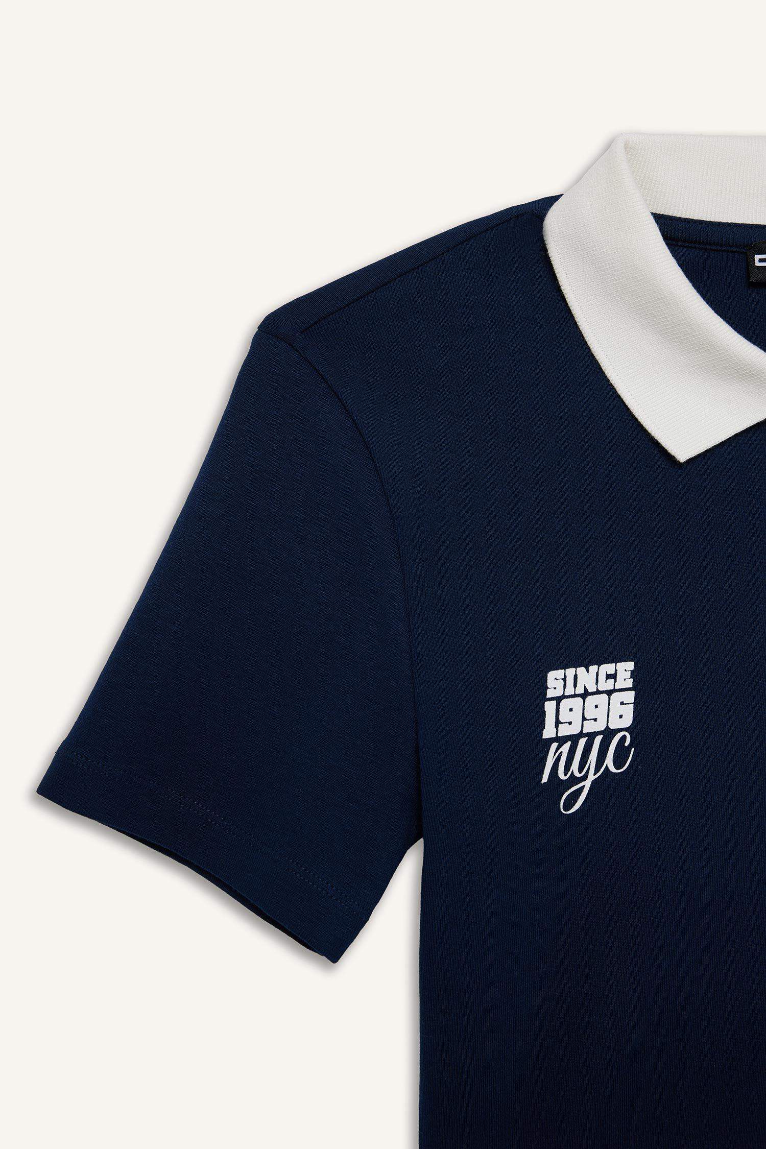 Coool Fitted Polo Yaka Baskılı Ribana Kısa Kollu Tişört