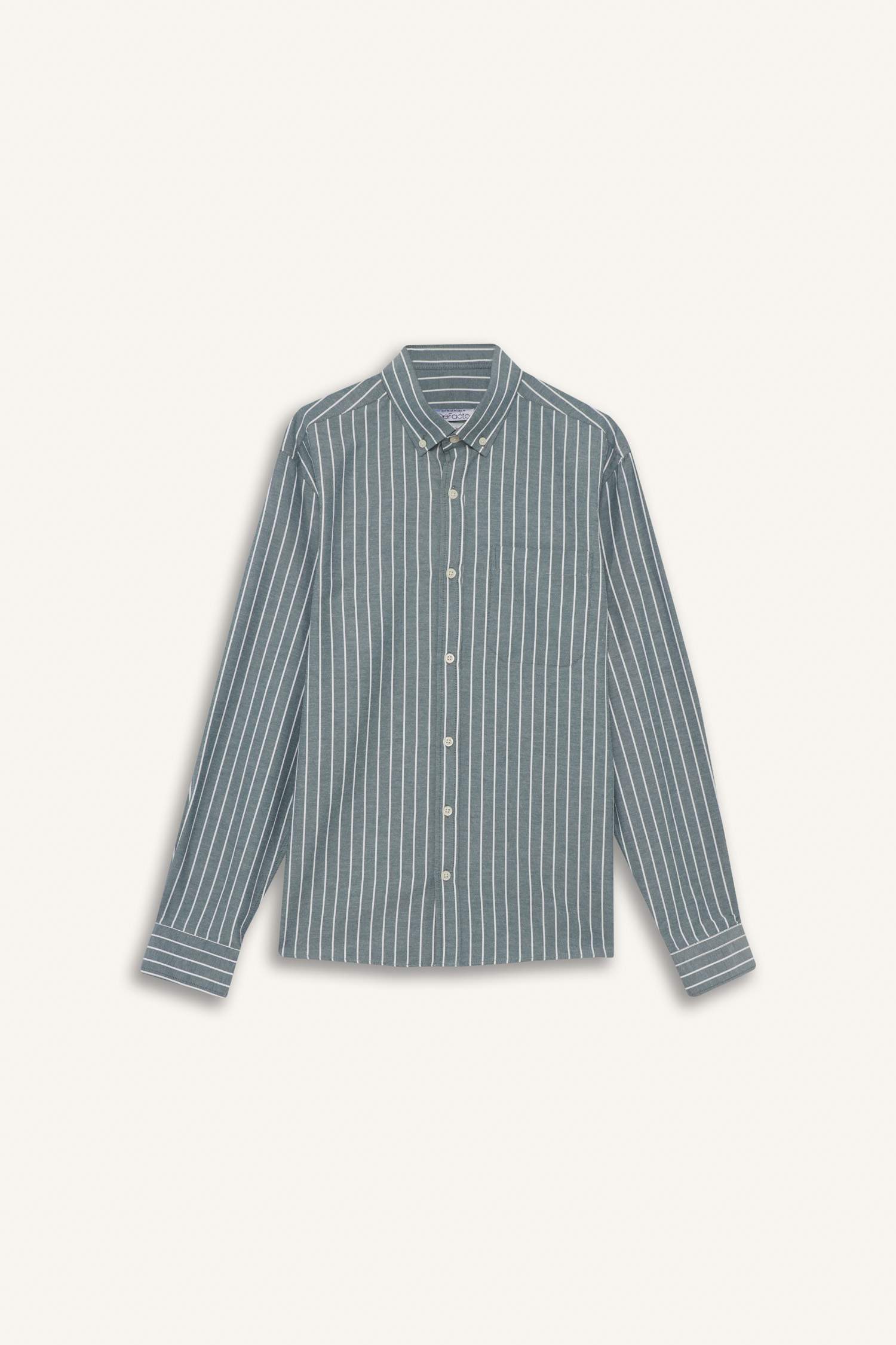 Regular Fit Polo Yaka Dokuma Uzun Kollu Çizgili Gömlek