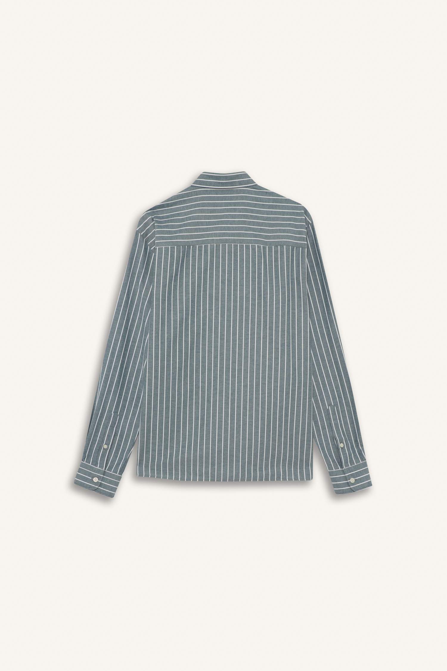 Regular Fit Polo Yaka Dokuma Uzun Kollu Çizgili Gömlek