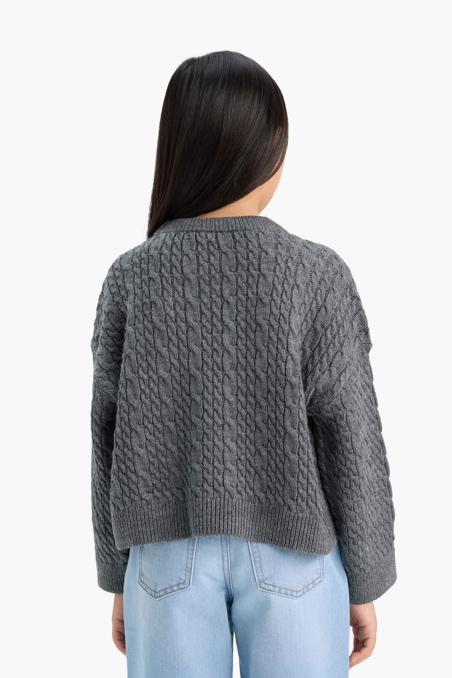 Kız Çocuk Standart Fit Bisiklet Yaka Triko Kazak