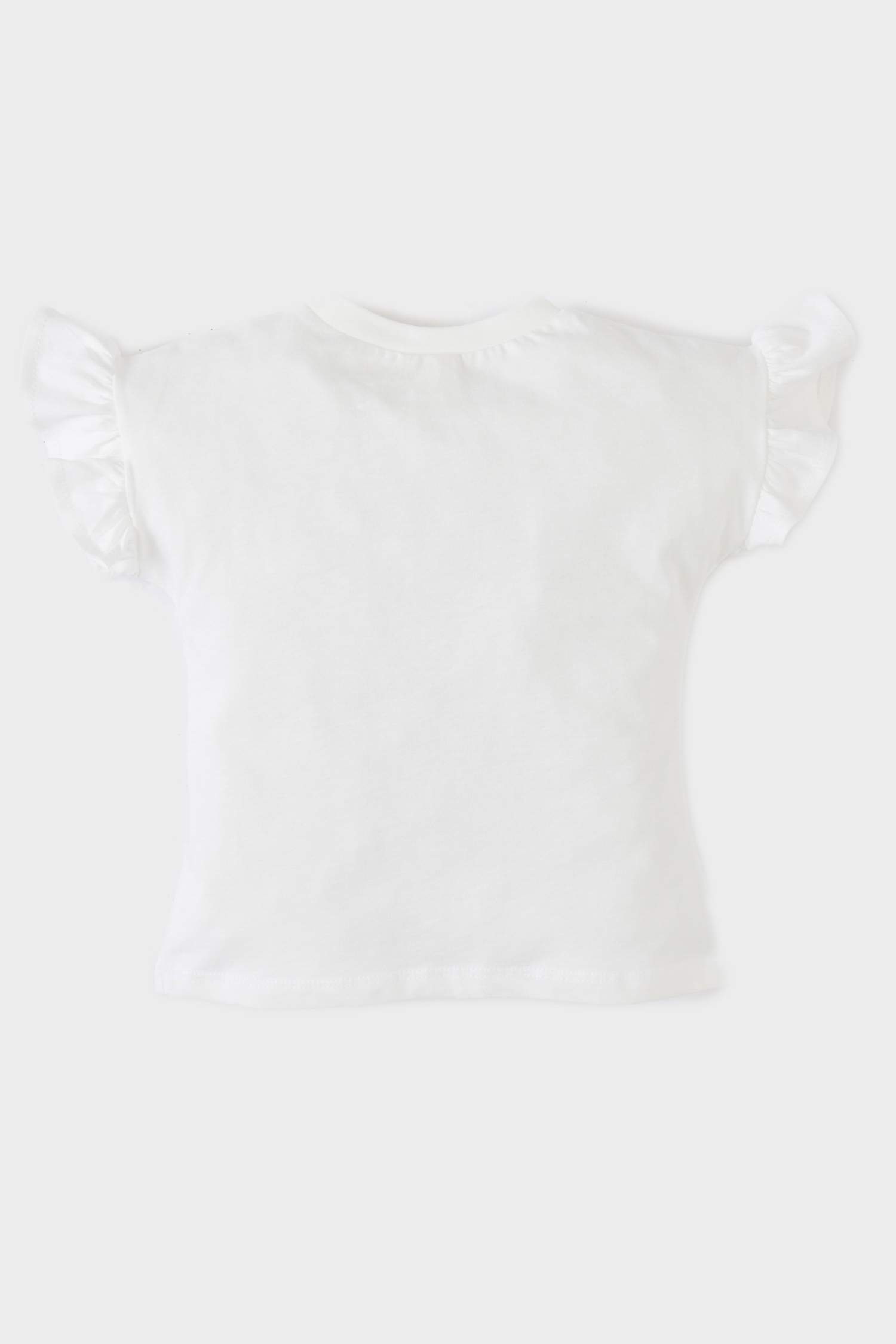 Kız Bebek Bisiklet Yaka Baskılı Kısa Kollu Tişört