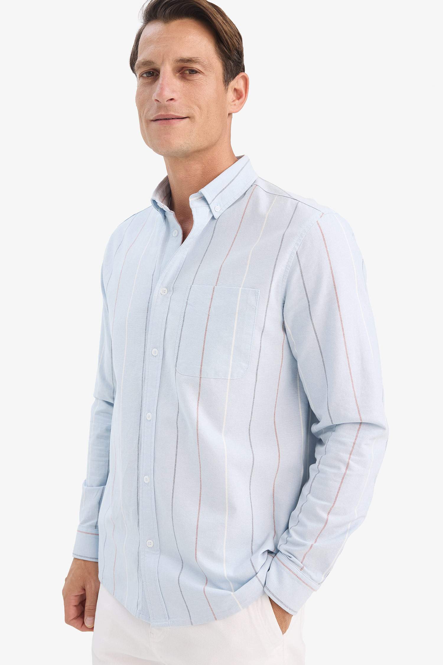 Regular Fit Polo Shirt Striped Cotton Long Sleeve Shirt