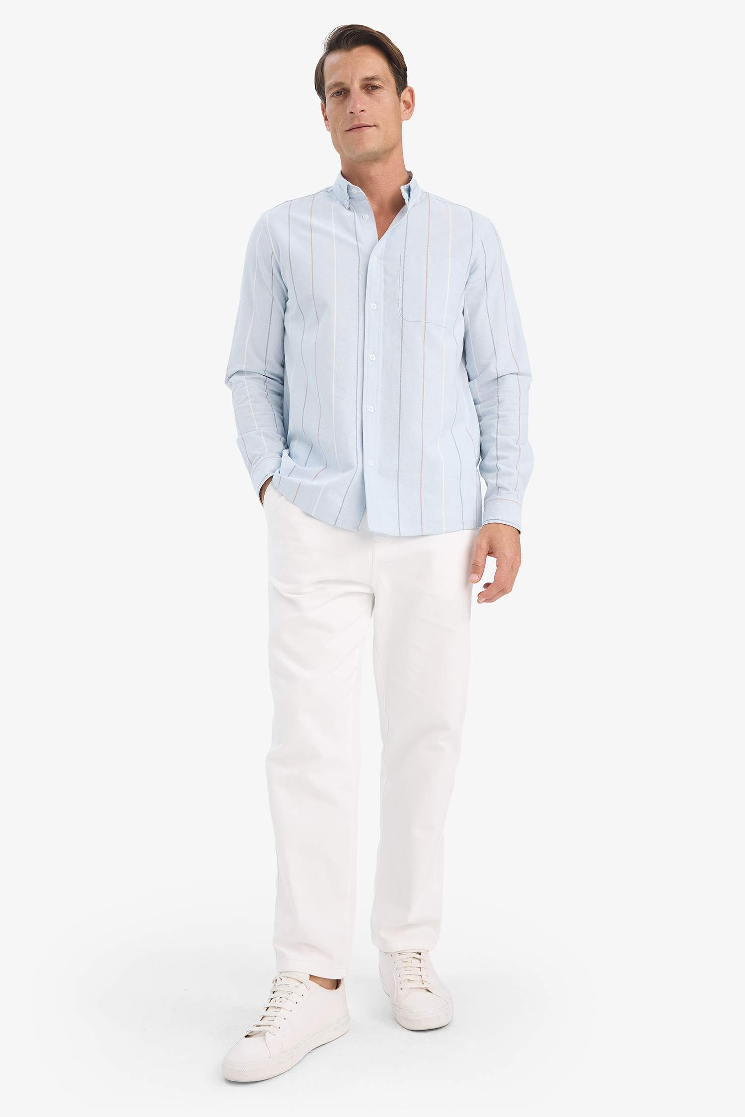 Regular Fit Polo Shirt Striped Cotton Long Sleeve Shirt