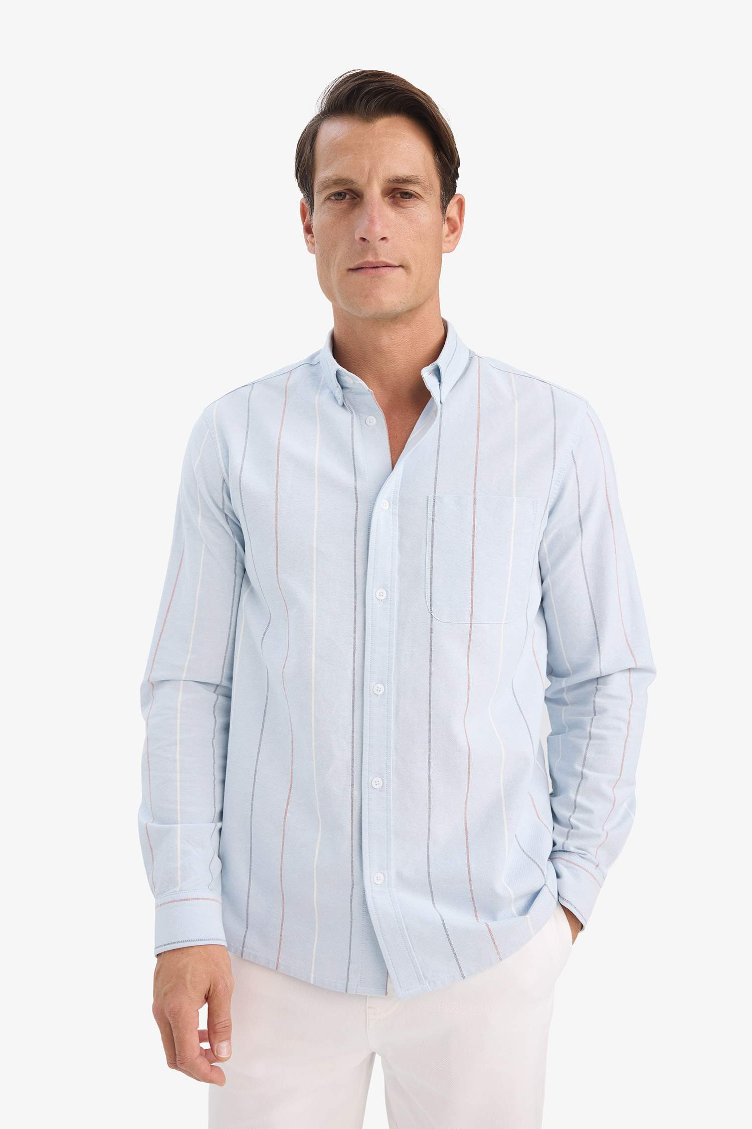 Regular Fit Polo Shirt Striped Cotton Long Sleeve Shirt