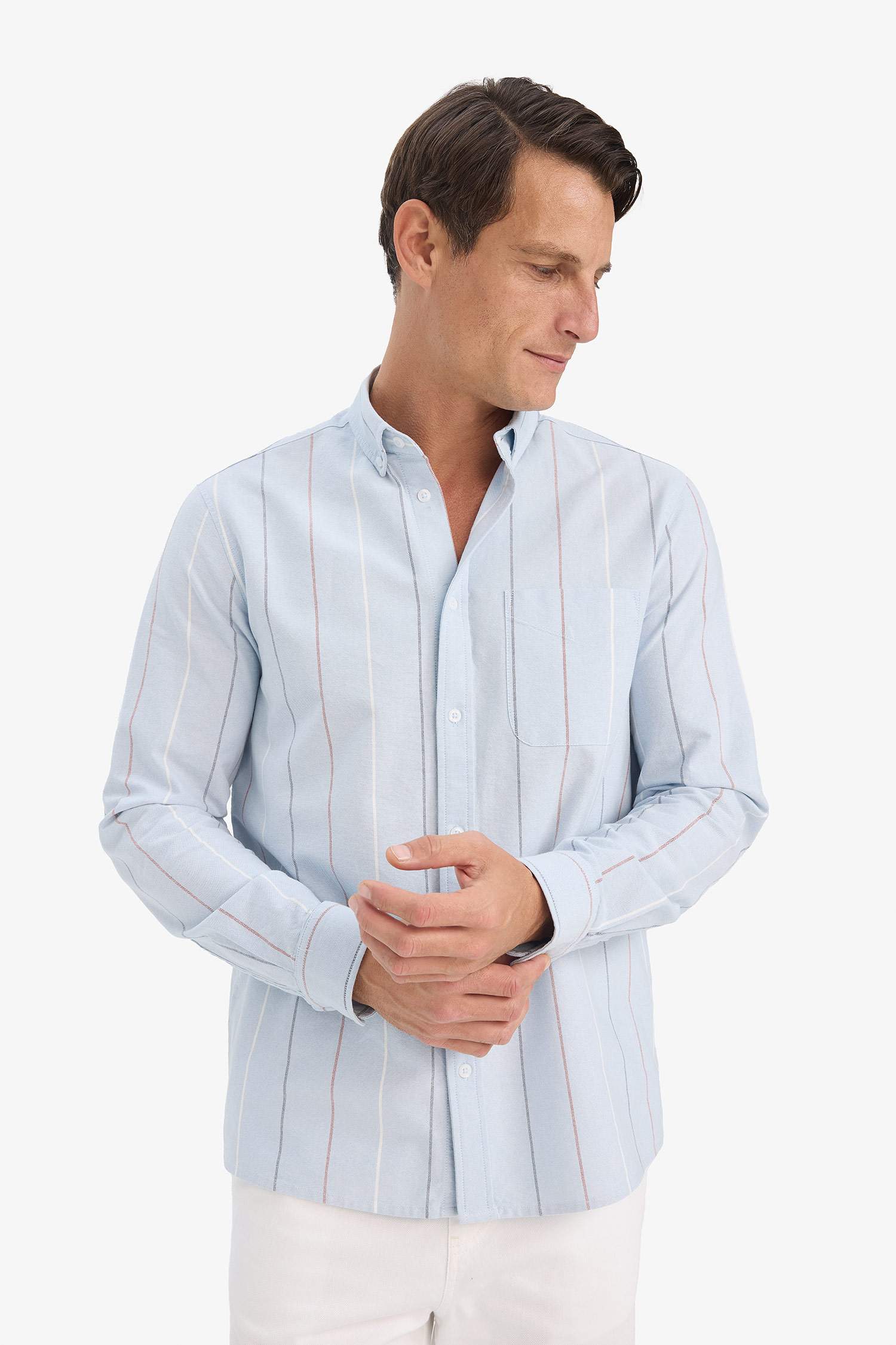 Regular Fit Polo Shirt Striped Cotton Long Sleeve Shirt
