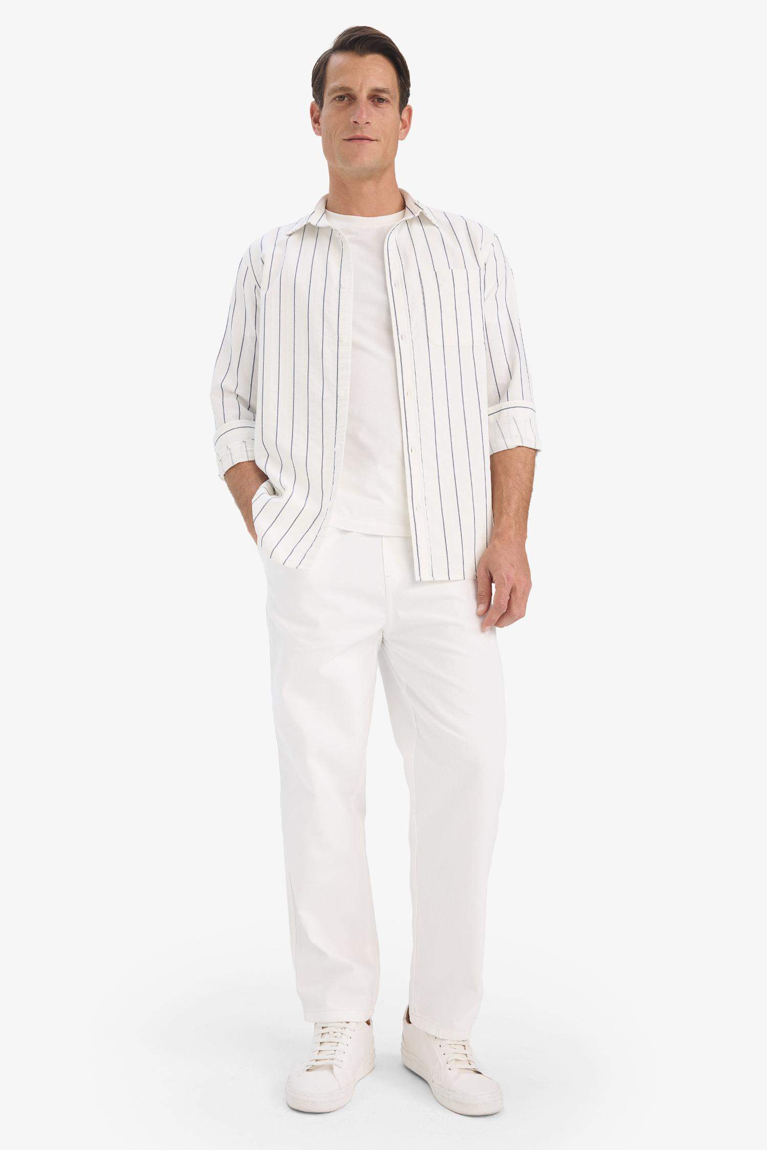 Regular Fit Polo Collar Cotton Long Sleeve Shirt