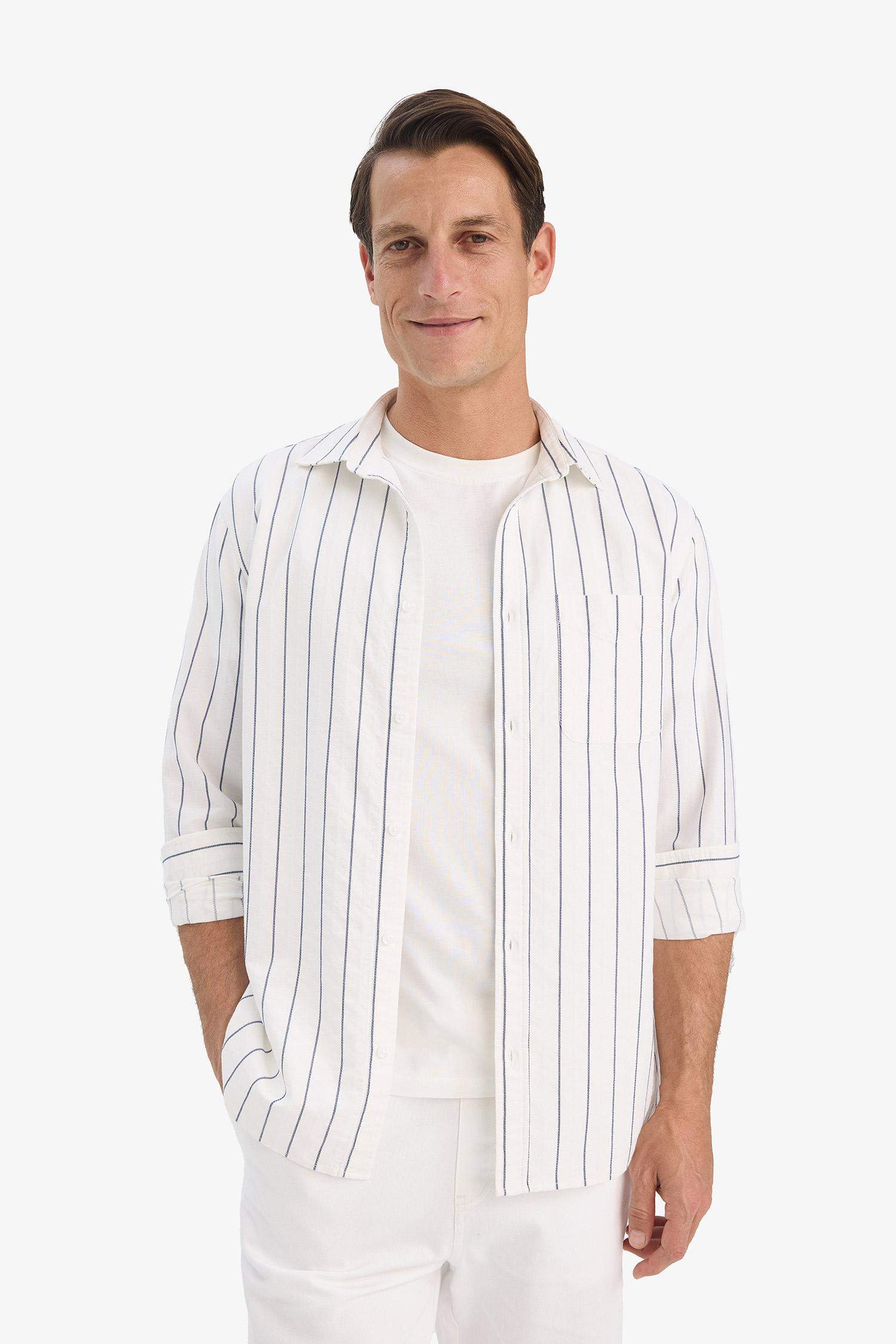 Regular Fit Polo Collar Cotton Long Sleeve Shirt