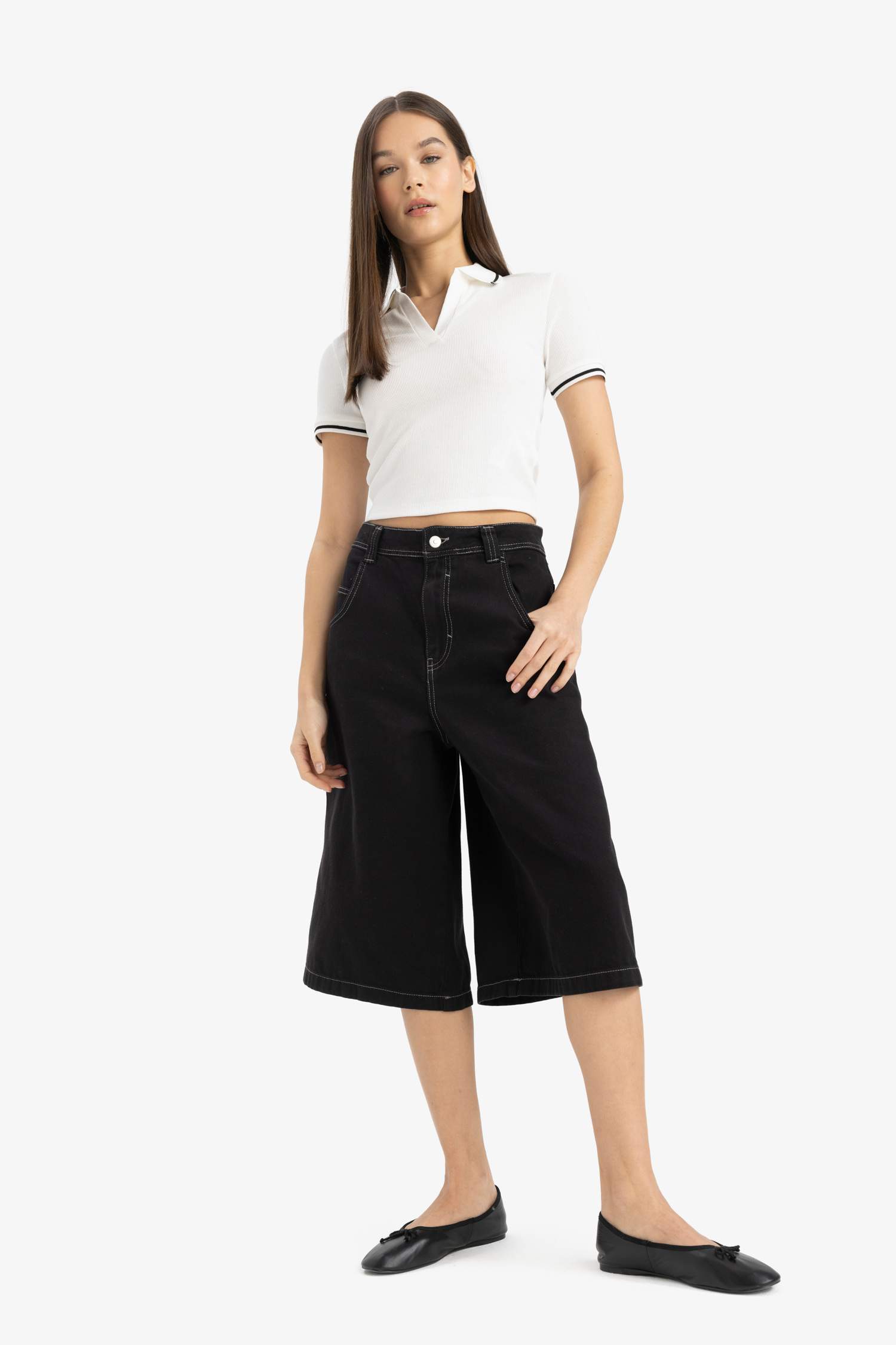 Fitted Polo Yaka Fitilli Kaşkorse Kısa Kollu Tişört