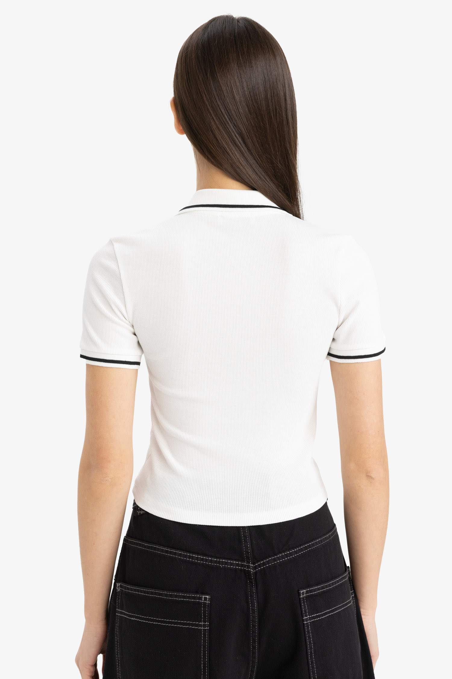 Fitted Polo Yaka Fitilli Kaşkorse Kısa Kollu Tişört