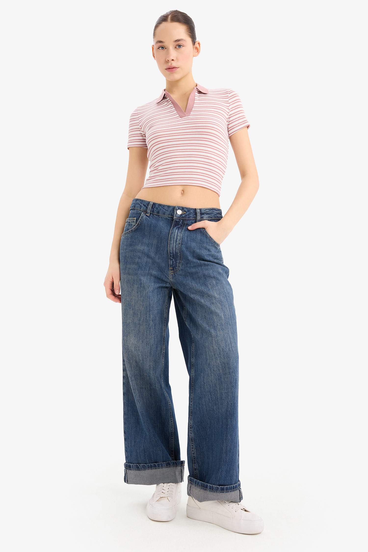 Fitted Polo Neck Corduroy Short Sleeve T-Shirt