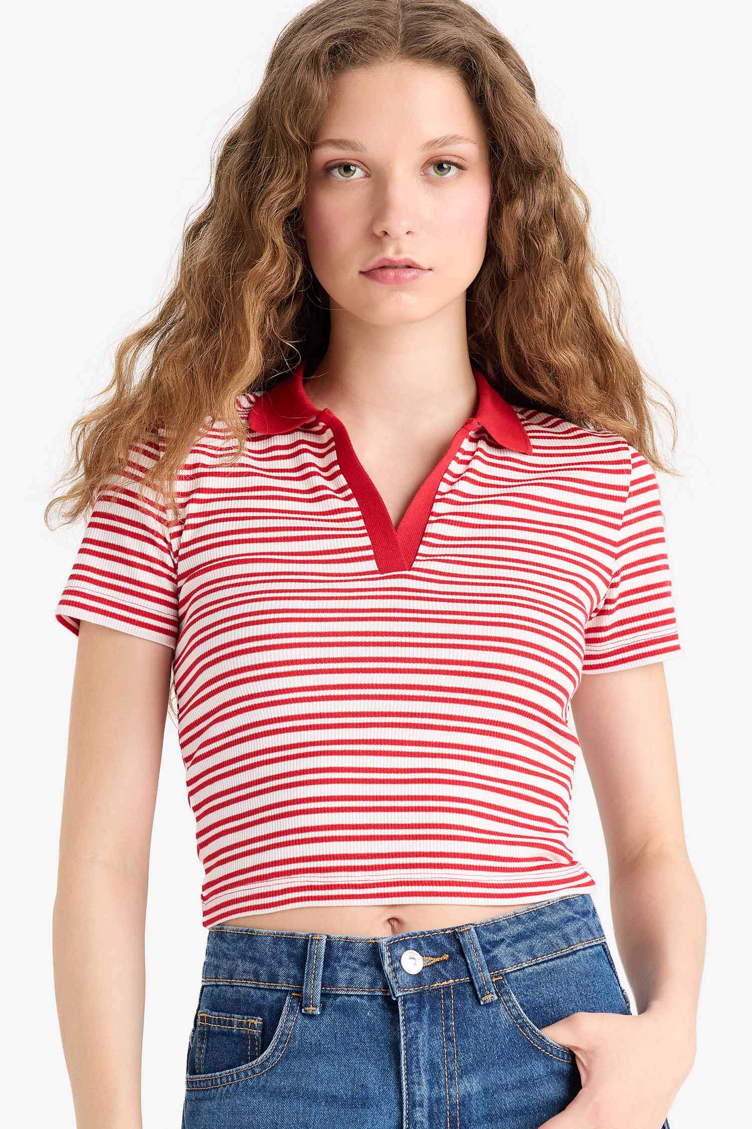 تيشيرت بولو مضلع مخطط سليم فيت