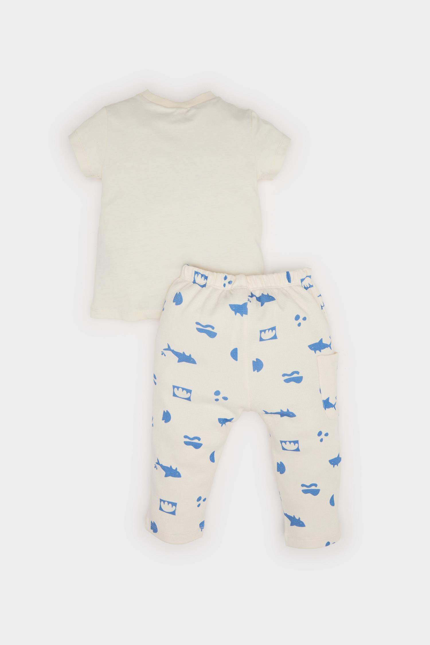 Baby Boy Sea Printed Short Sleeve Waffle 2 Piece Set