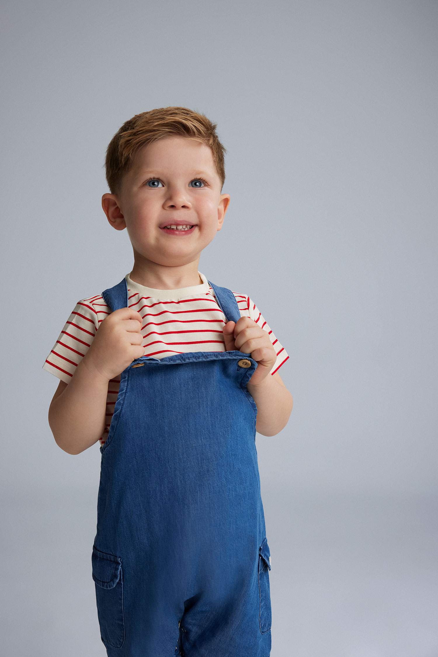 Erkek Bebek 2'li Takım Çizgili Kısa Kollu Tişört Jean Salopet Tulum