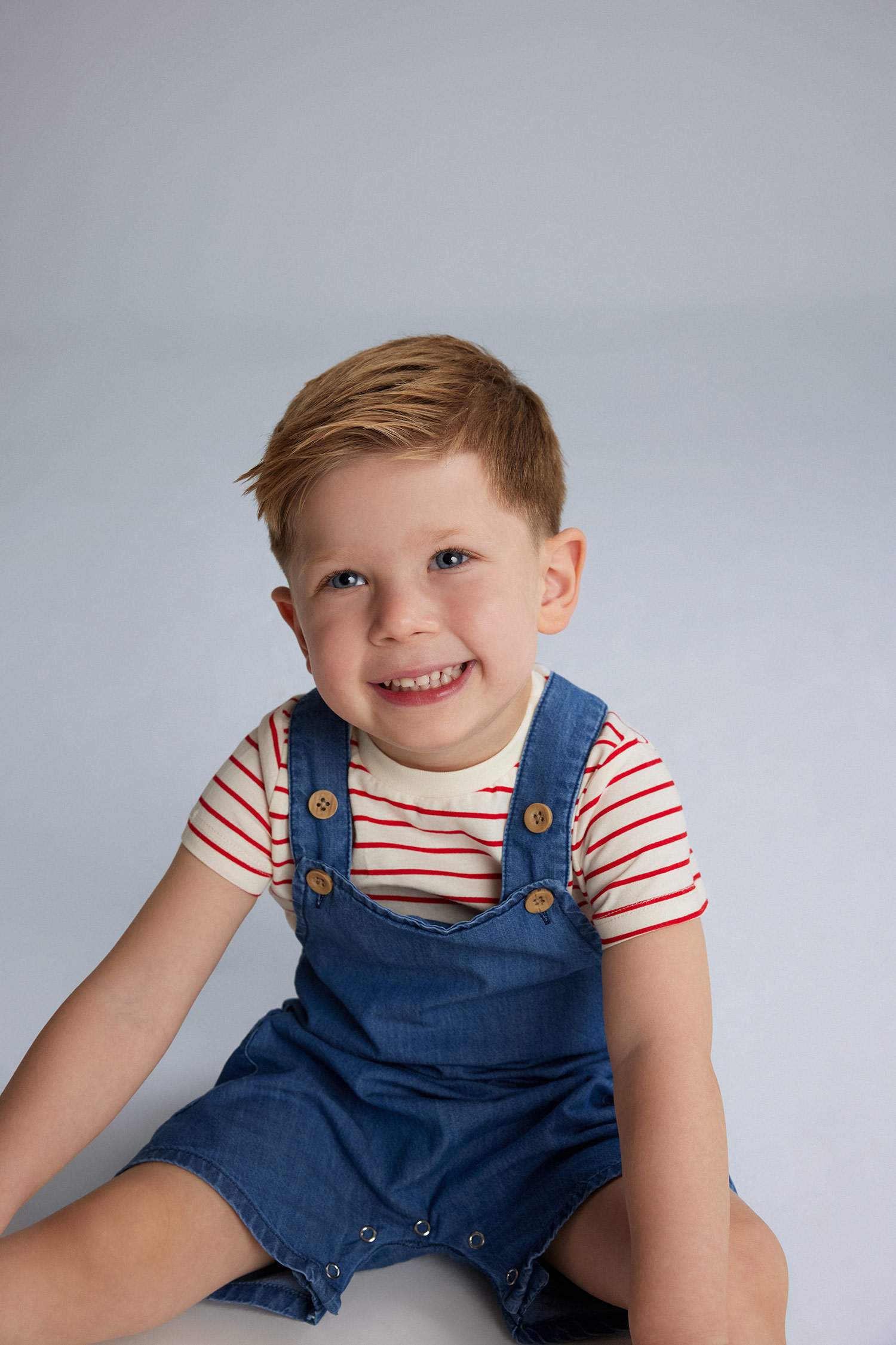 Erkek Bebek 2'li Takım Çizgili Kısa Kollu Tişört Jean Salopet Tulum