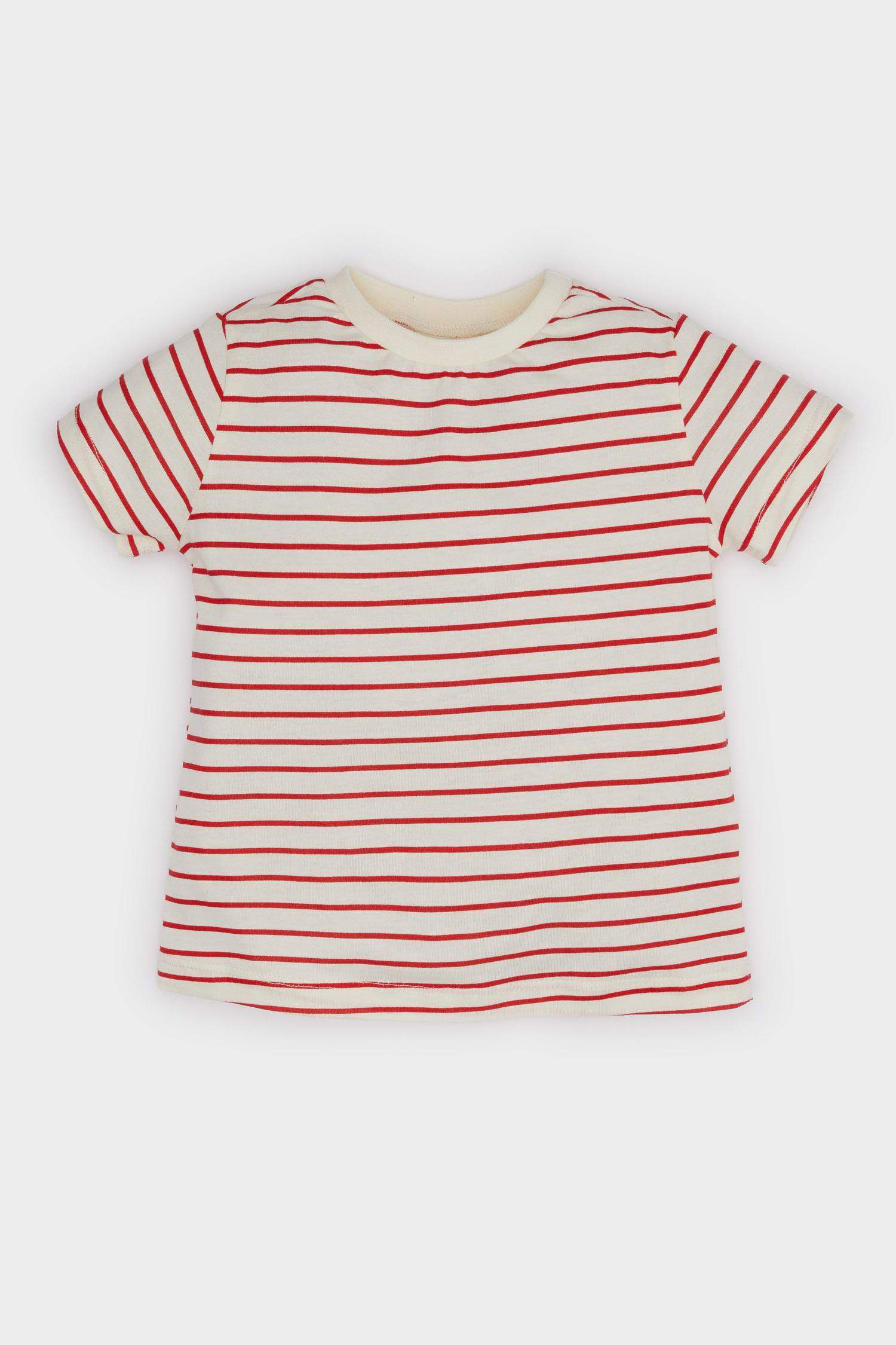 Erkek Bebek 2'li Takım Çizgili Kısa Kollu Tişört Jean Salopet Tulum