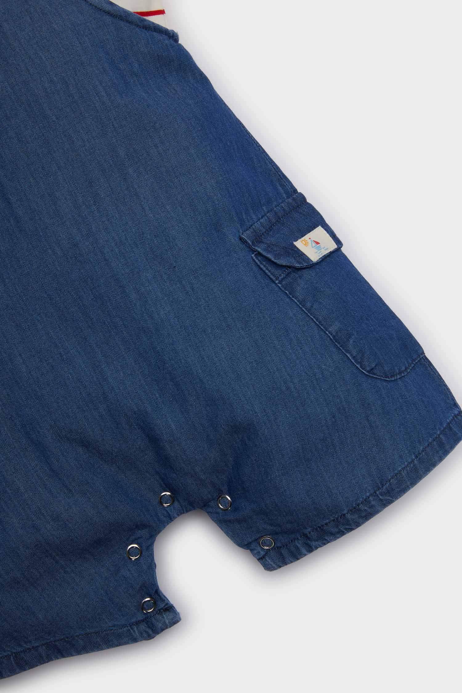 Erkek Bebek 2'li Takım Çizgili Kısa Kollu Tişört Jean Salopet Tulum