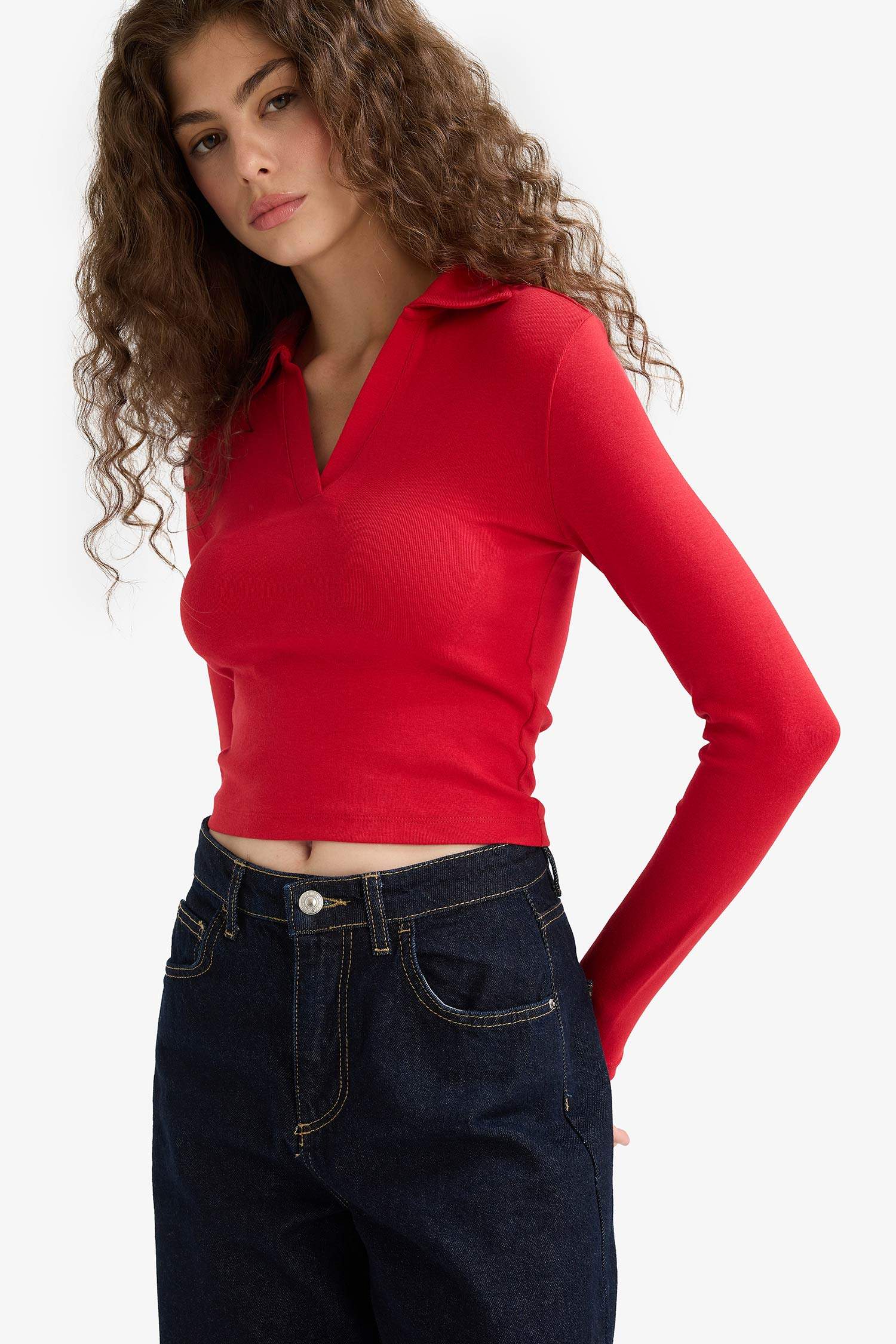 Fitted Modal Long Sleeve Polo T-Shirt