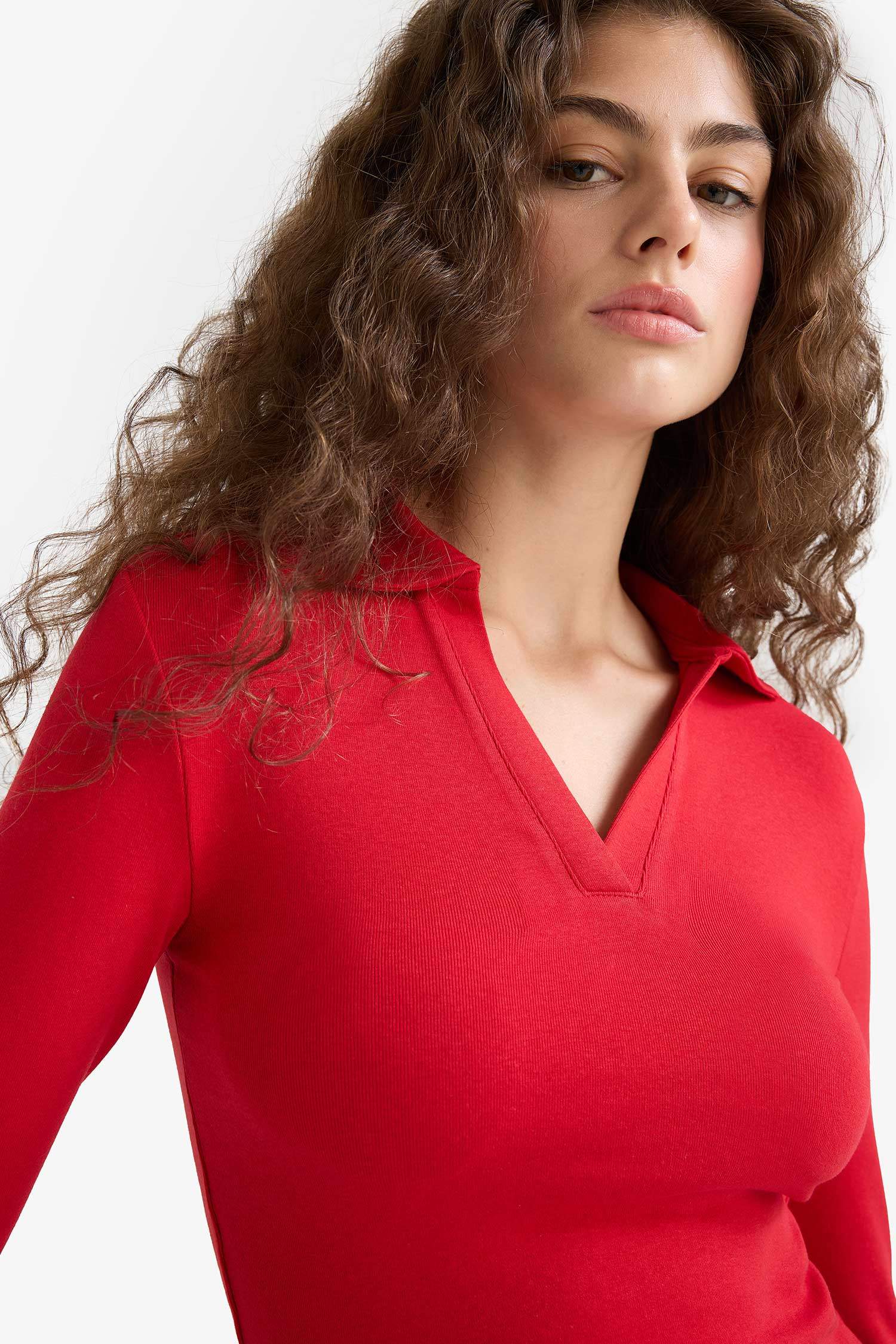 Fitted Modal Long Sleeve Polo T-Shirt