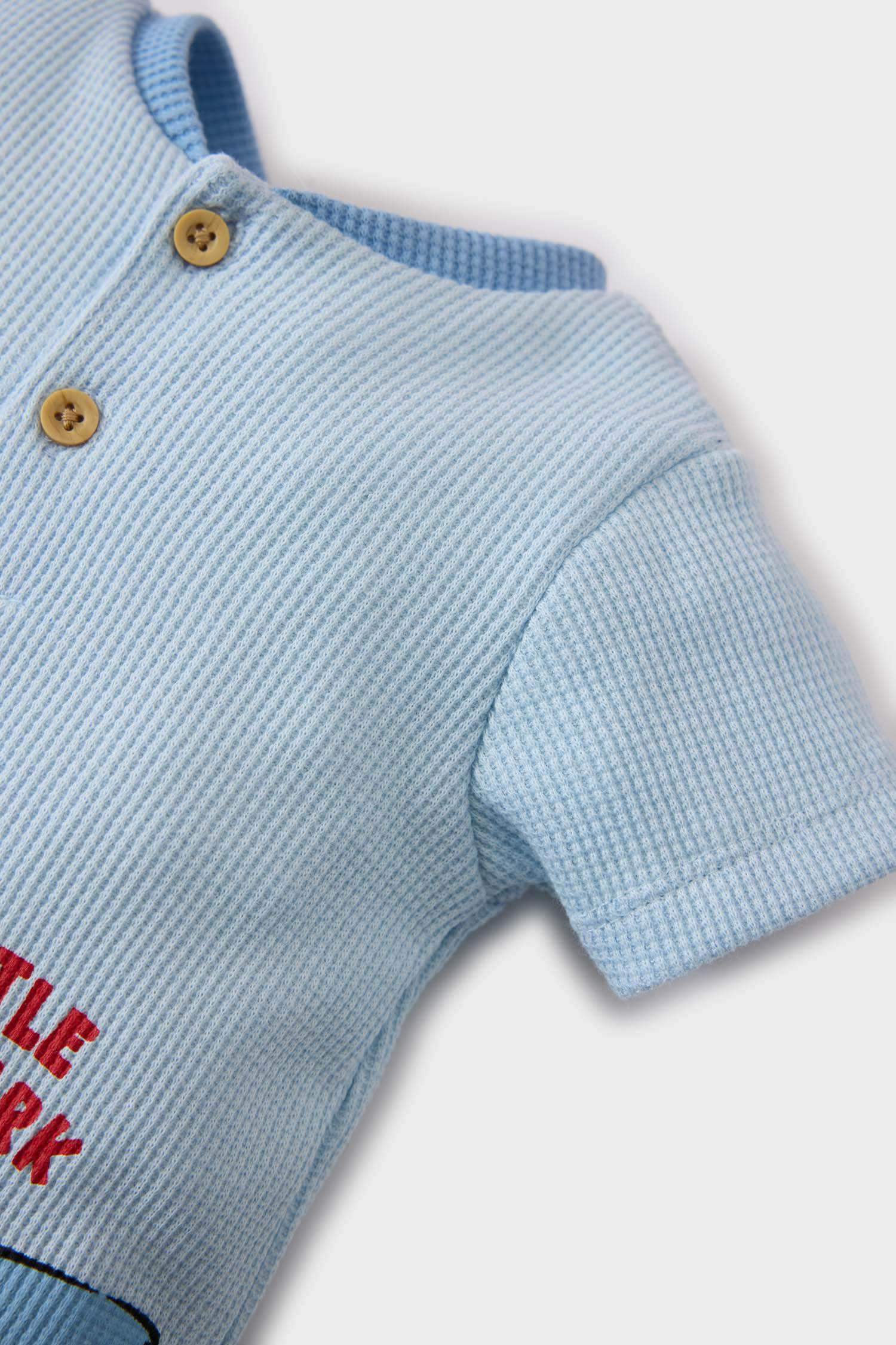 Erkek Bebek Yenidoğan Köpek Balığı Baskılı Kısa Kollu Waffle Tulum