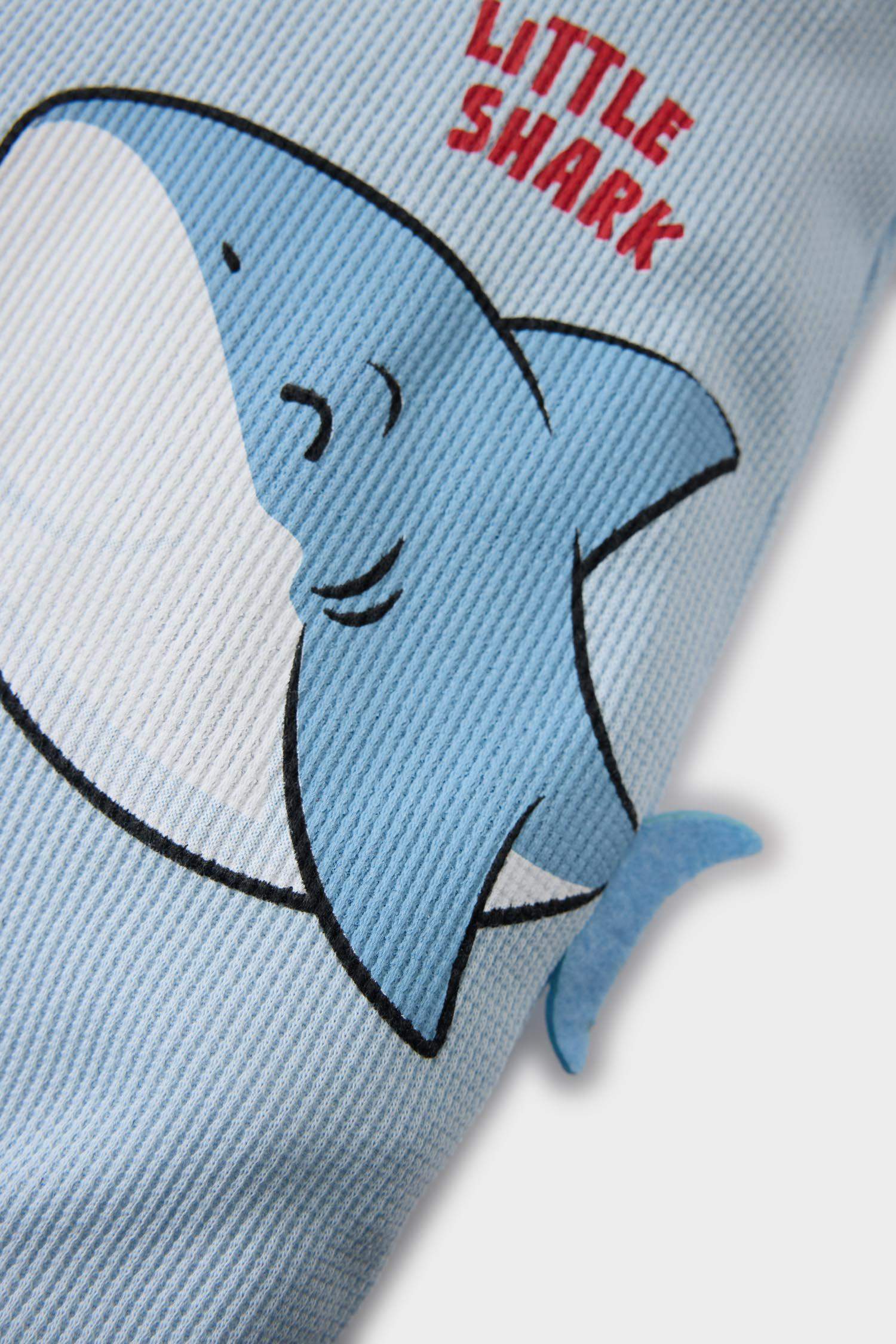 Erkek Bebek Yenidoğan Köpek Balığı Baskılı Kısa Kollu Waffle Tulum