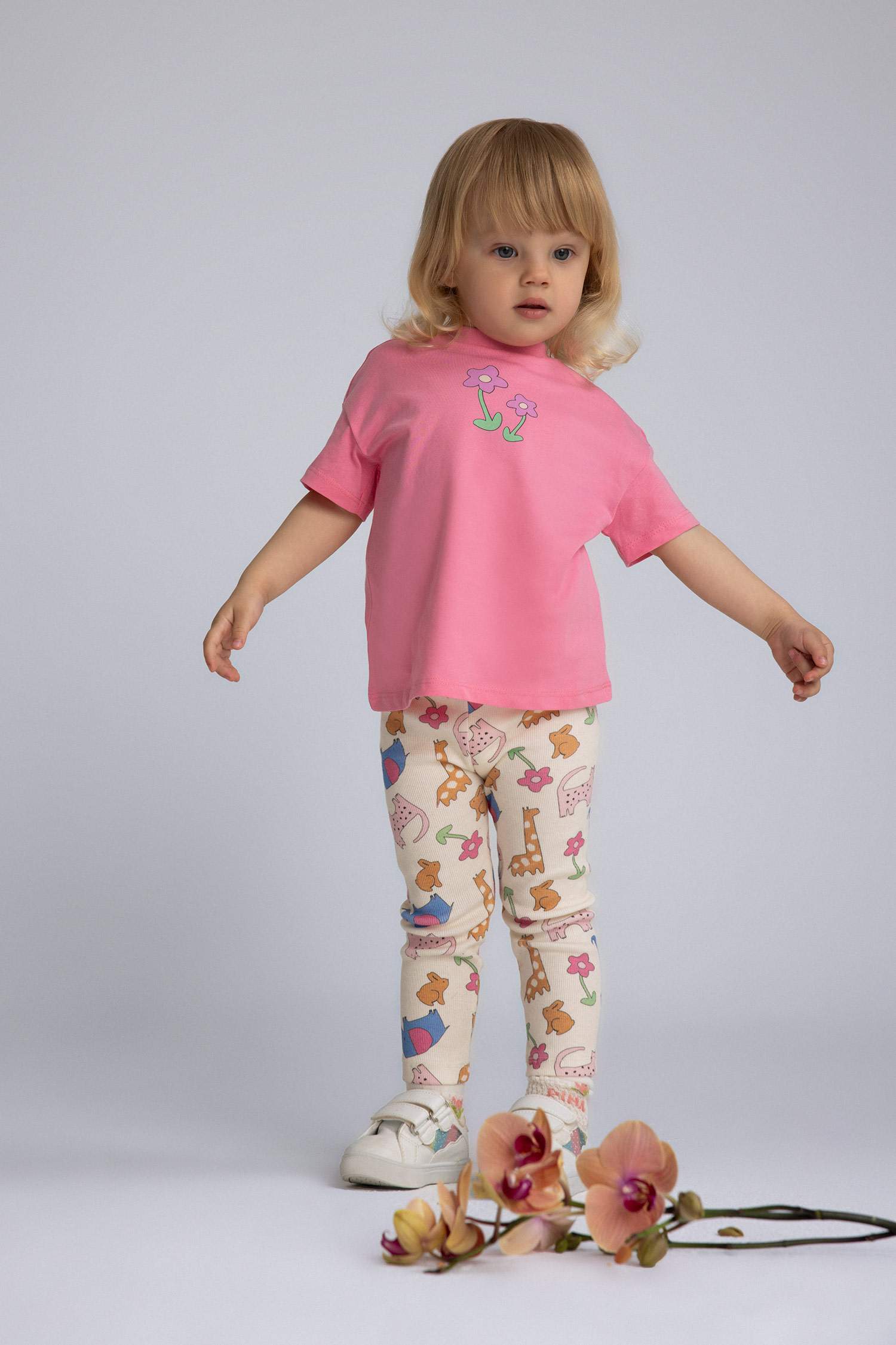 Pantalon côtelé à motif animaux pour bébé fille