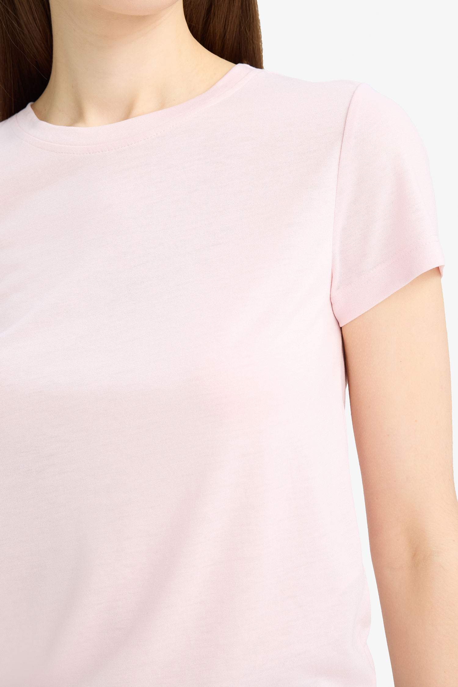 Fitted Bisiklet Yaka Basic Düz Kısa Kollu Tişört