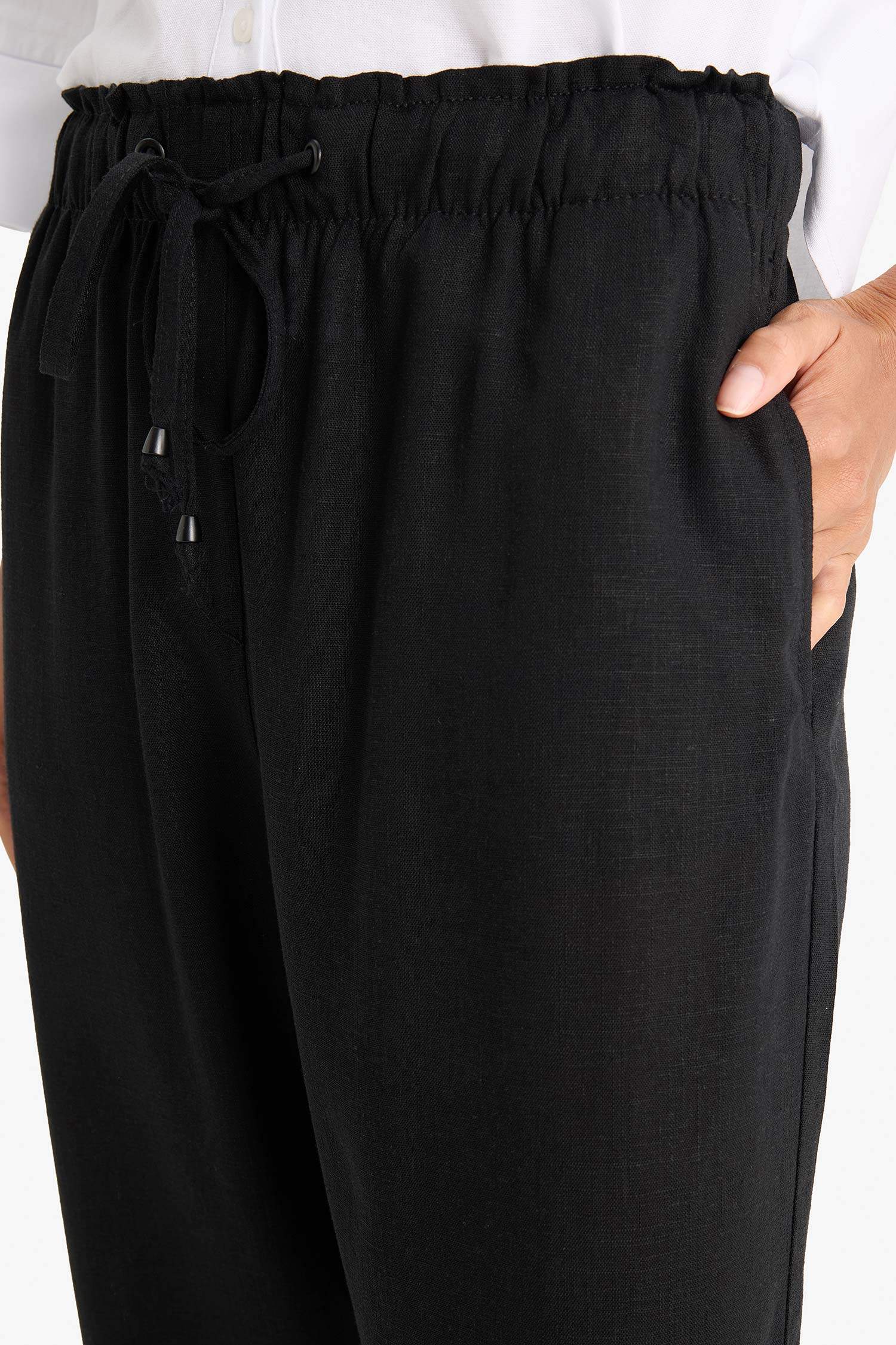 Брюки Carrot Fit с эластичной талией и льняной смесью