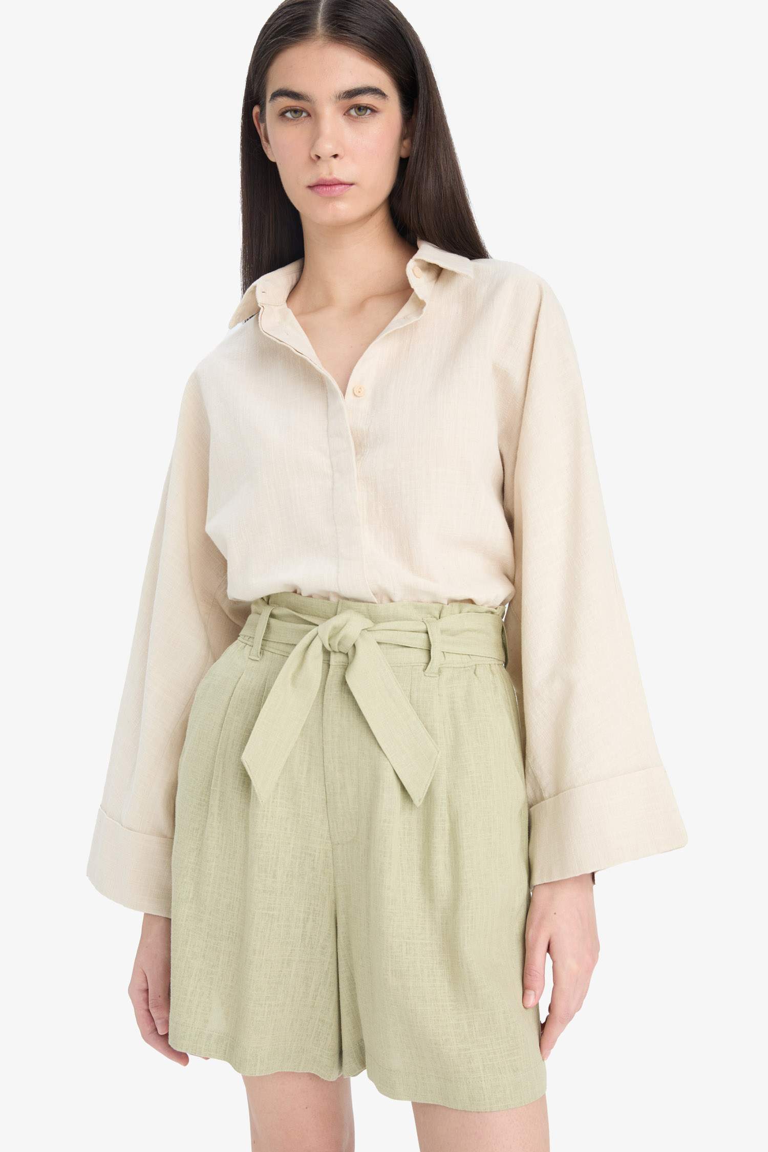 Шорты Из Смеси Льна с Высокой Талией