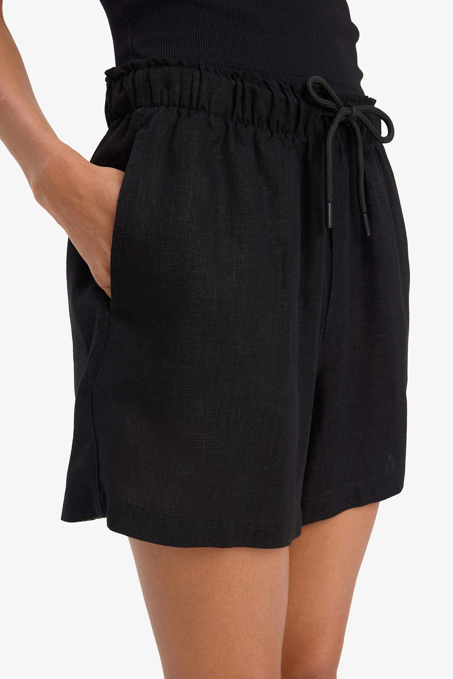 Шорты Из Смеси Льна с Высокой Талией