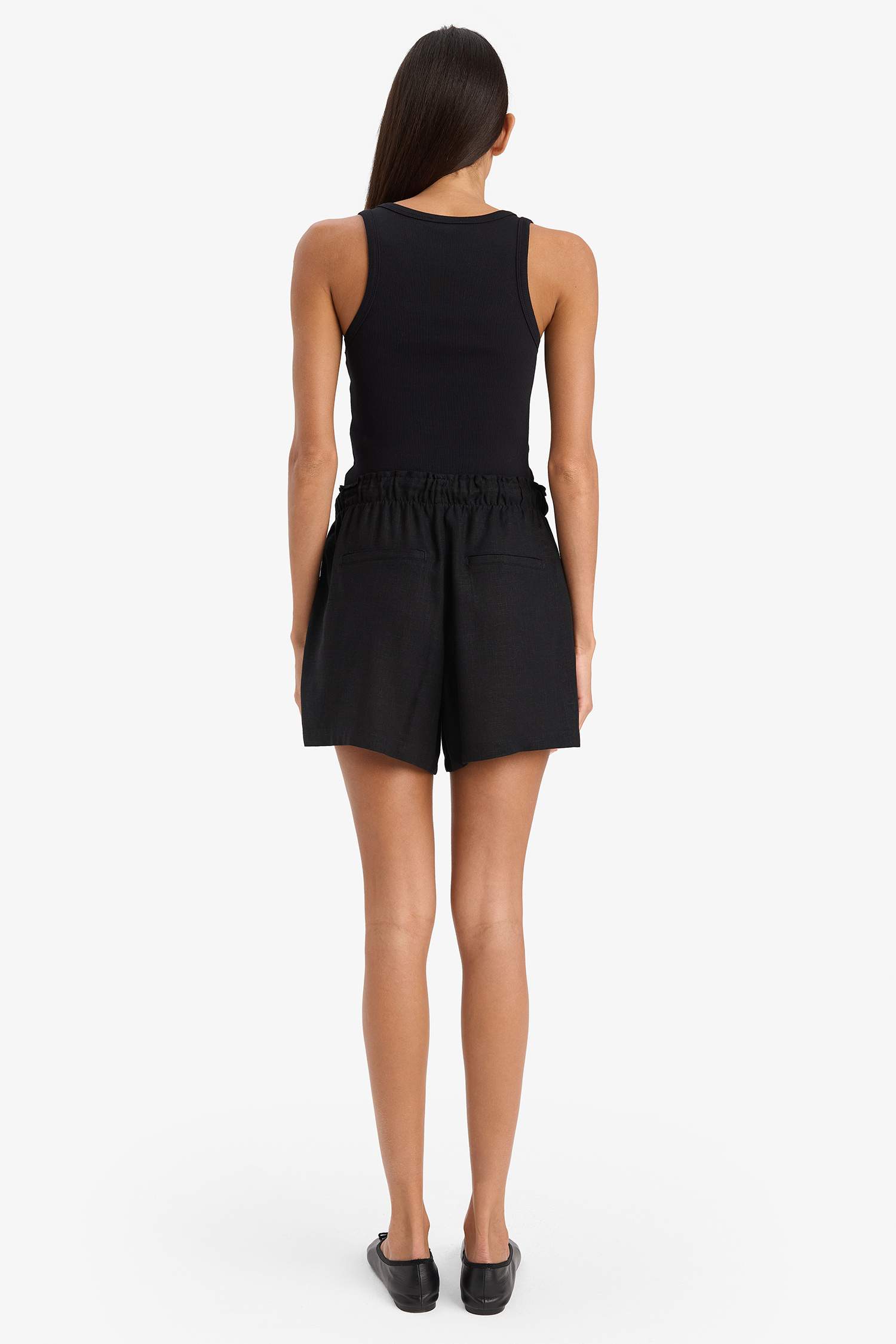 Шорты Из Смеси Льна с Высокой Талией