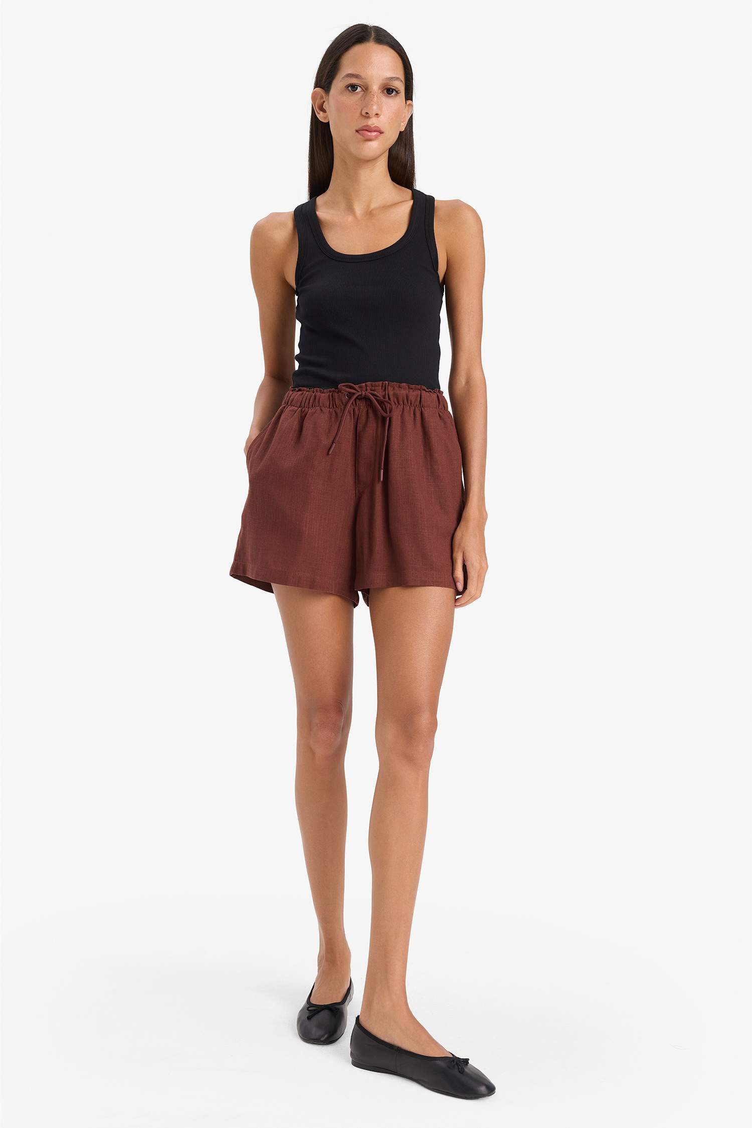 Linen Blended High Waist Shorts