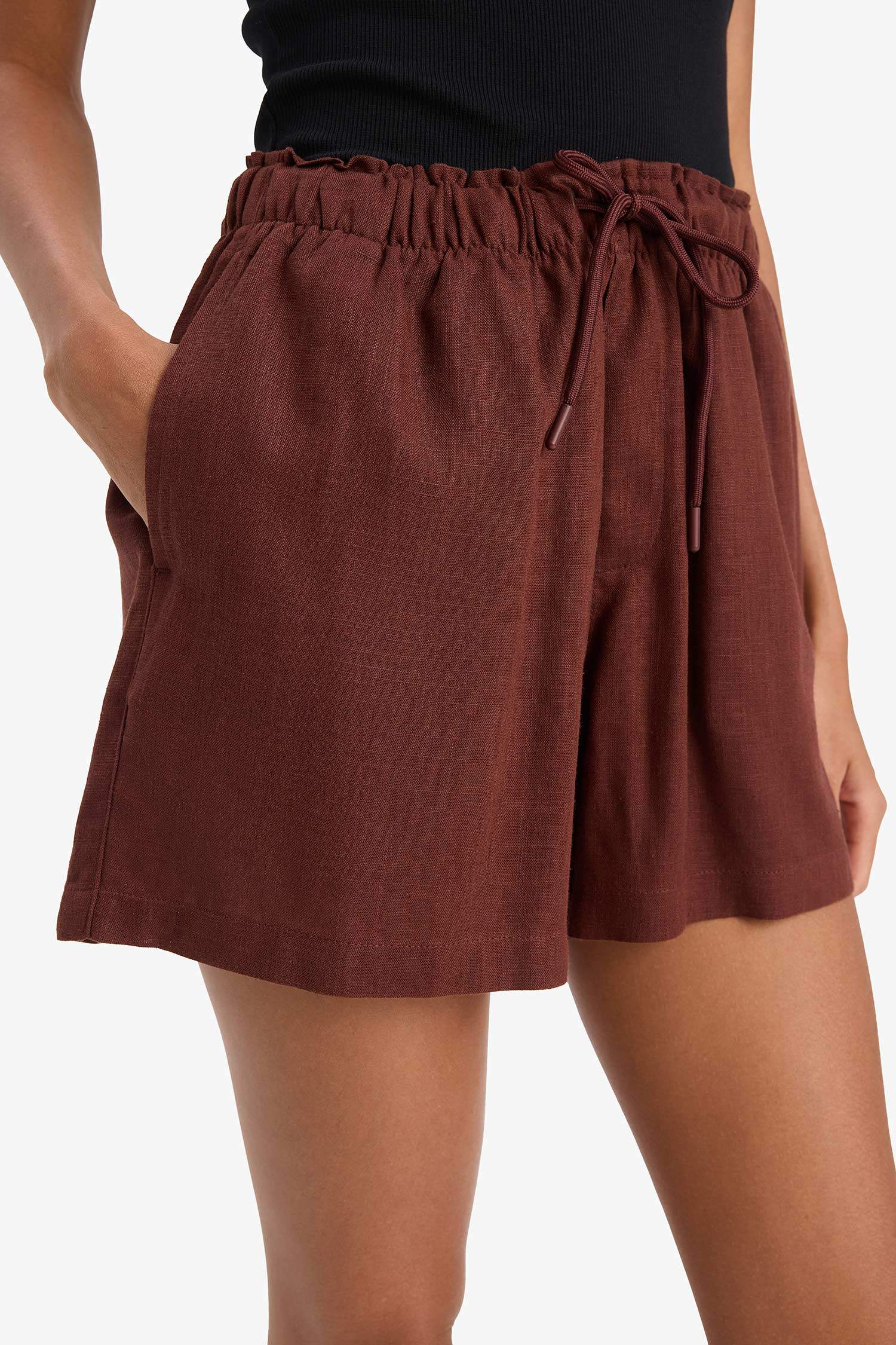 Linen Blended High Waist Shorts