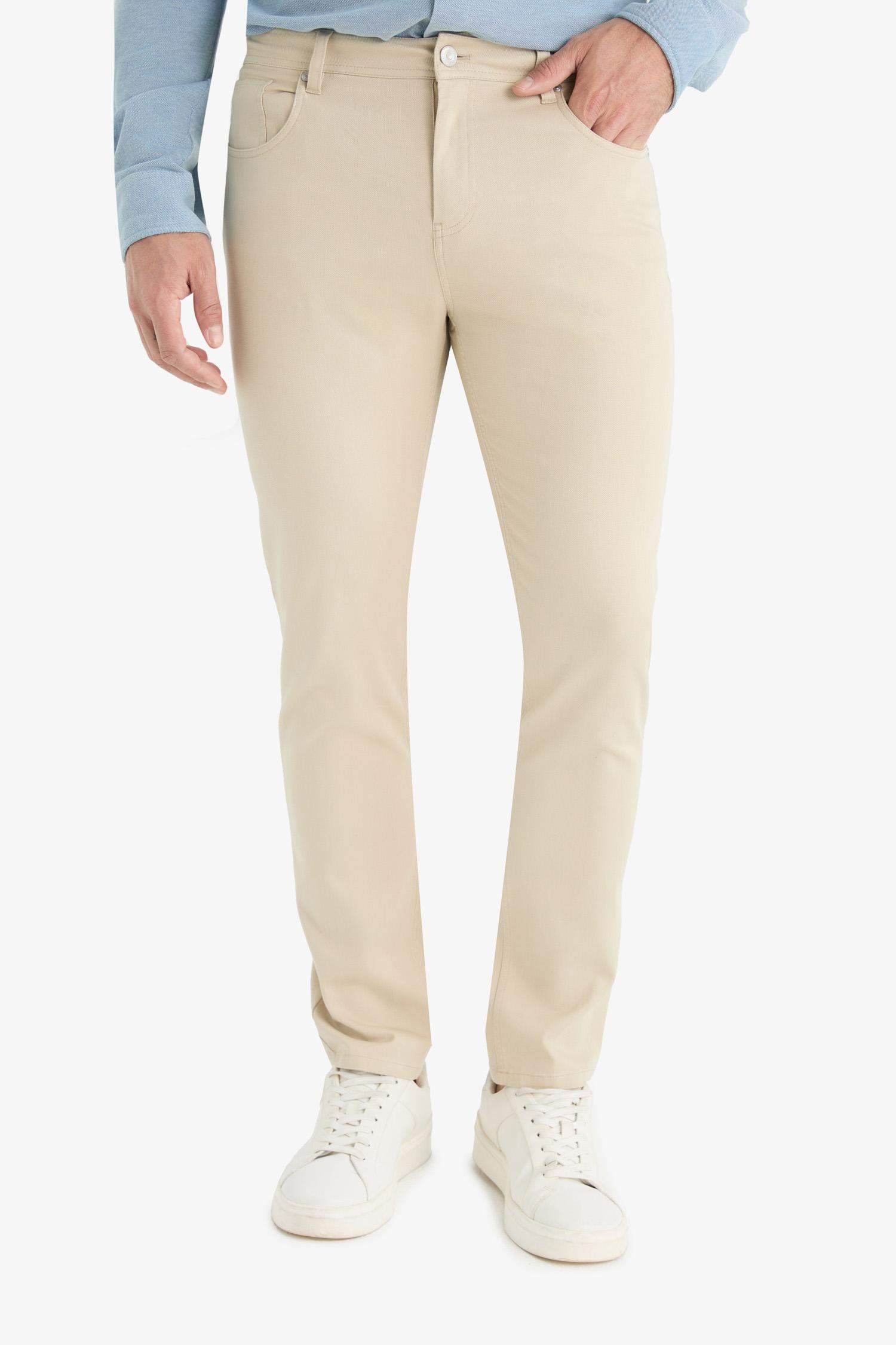 Slim Fit Dar Kesim Dar Paça Cepli Dokulu Pantolon