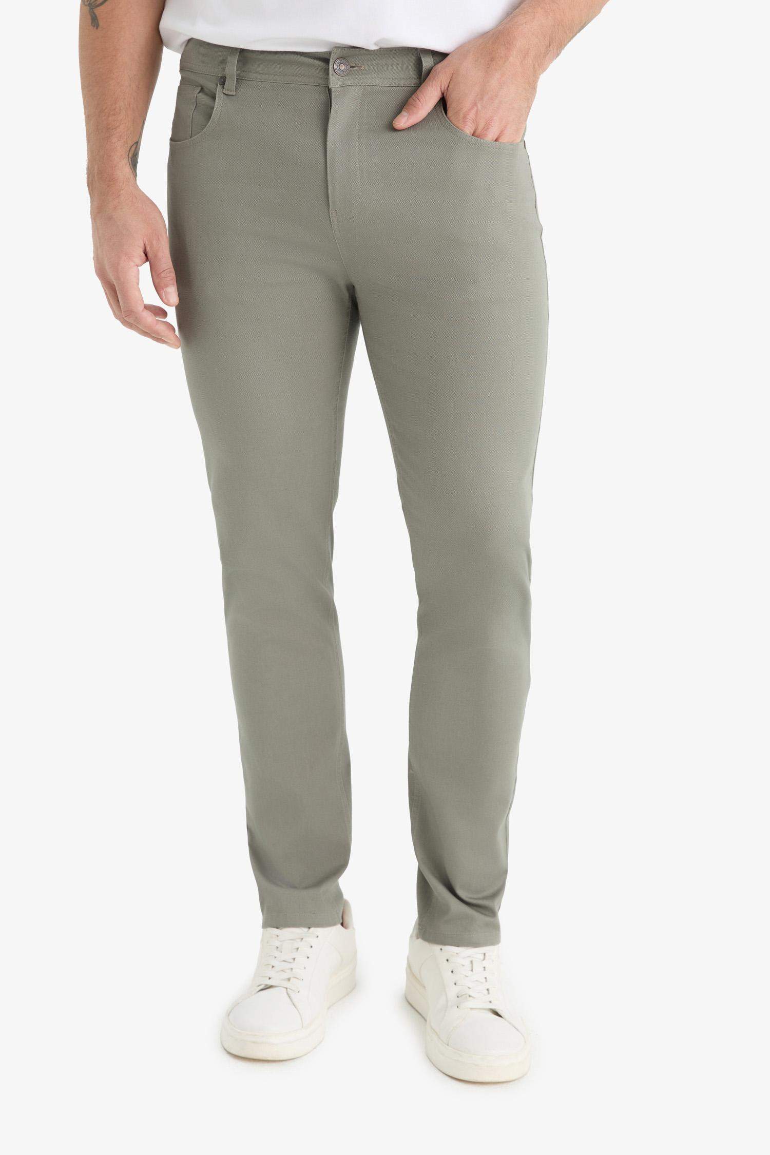 Slim Fit Dar Kesim Dar Paça Cepli Dokulu Pantolon