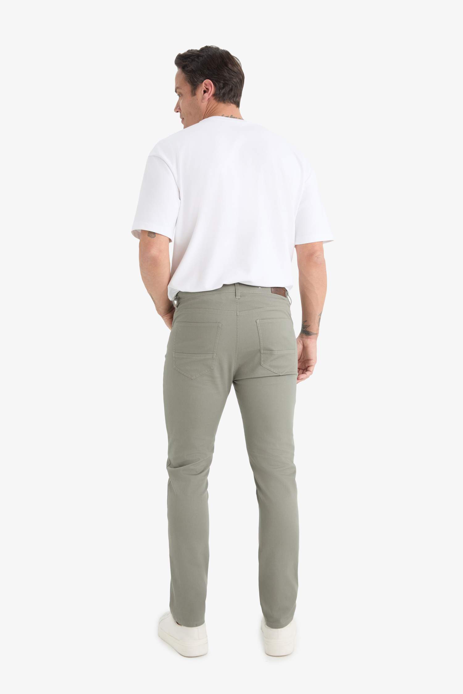 Slim Fit Dar Kesim Dar Paça Cepli Dokulu Pantolon