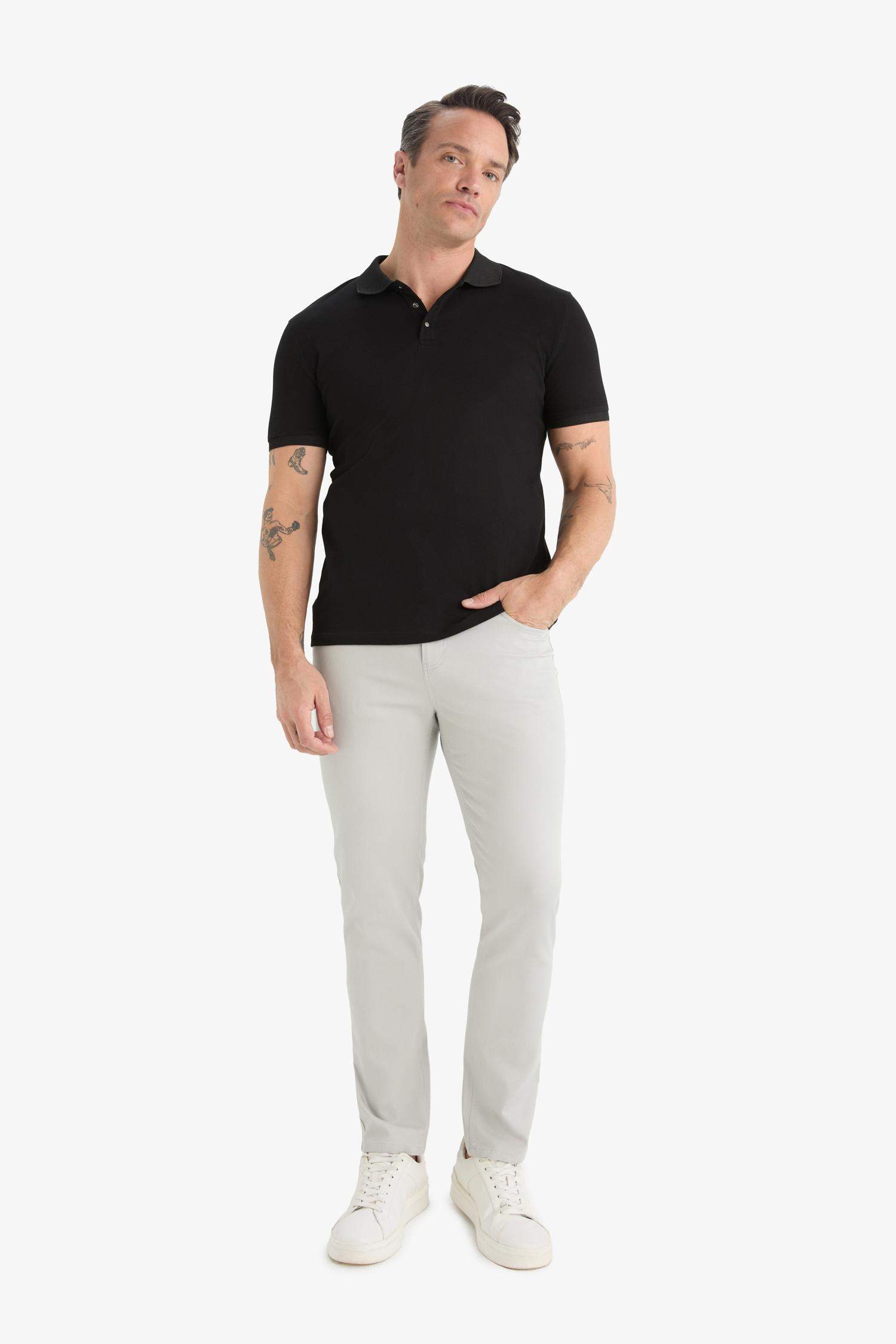 Slim Fit Dar Kesim Dar Paça Cepli Dokulu Pantolon