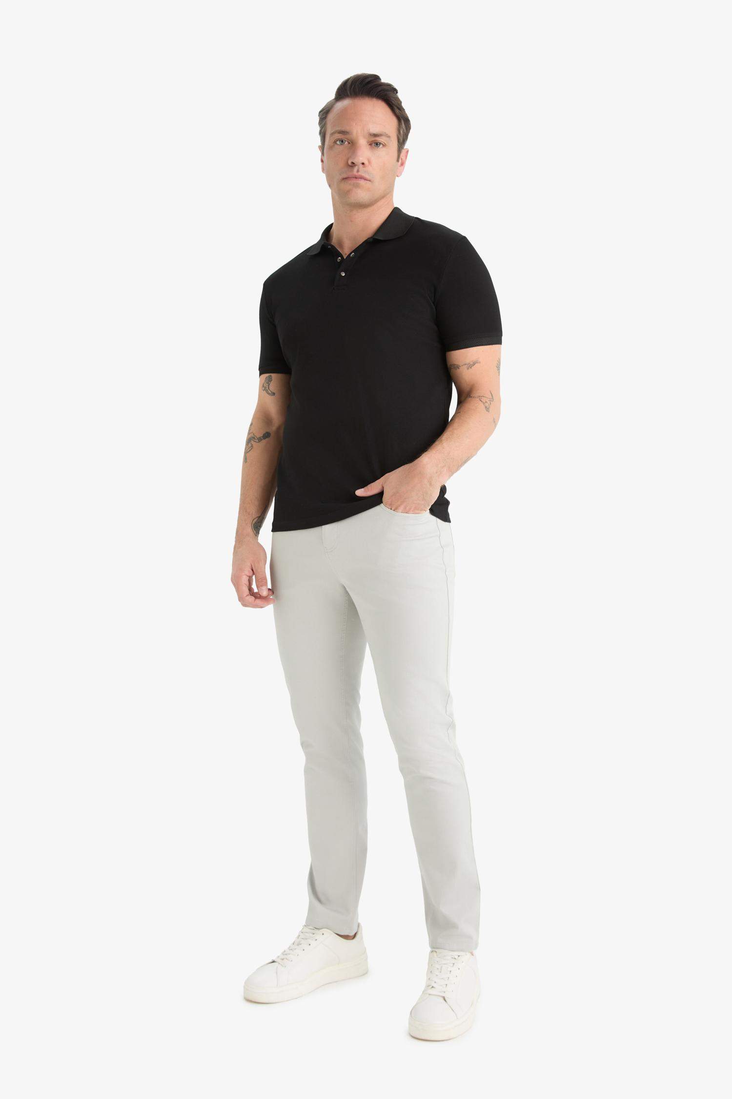 Slim Fit Dar Kesim Dar Paça Cepli Dokulu Pantolon