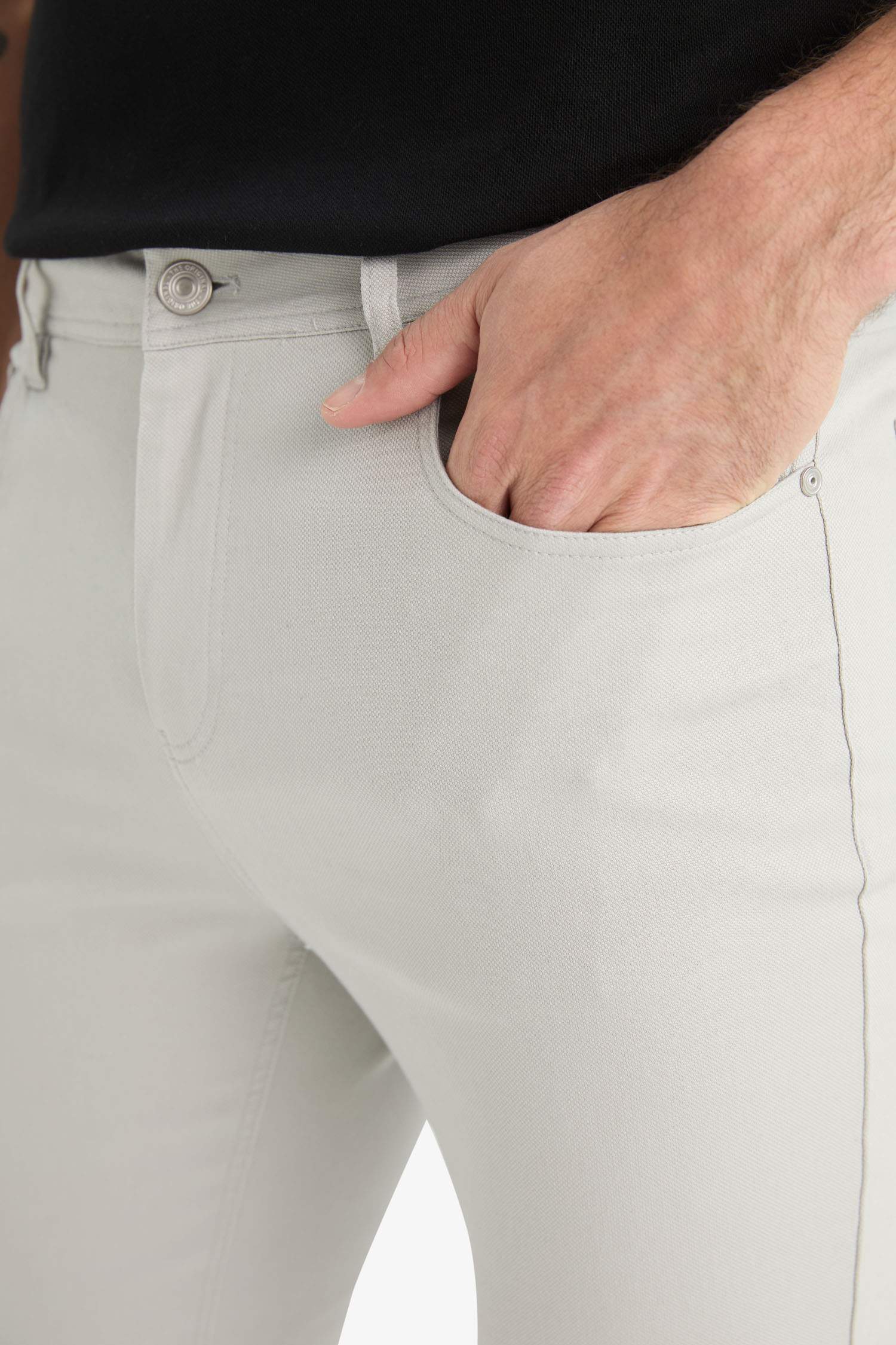 Slim Fit Dar Kesim Dar Paça Cepli Dokulu Pantolon