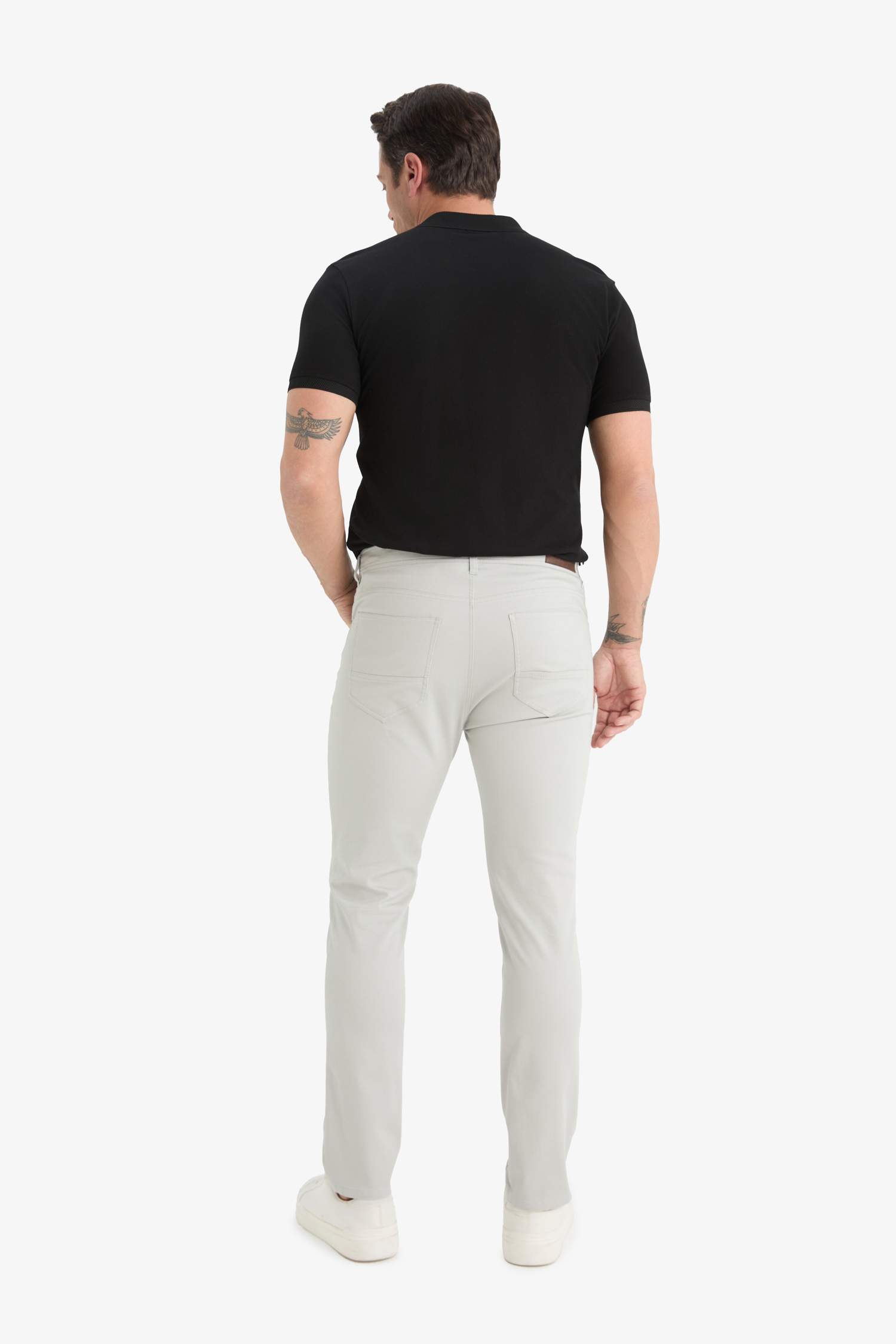 Slim Fit Dar Kesim Dar Paça Cepli Dokulu Pantolon