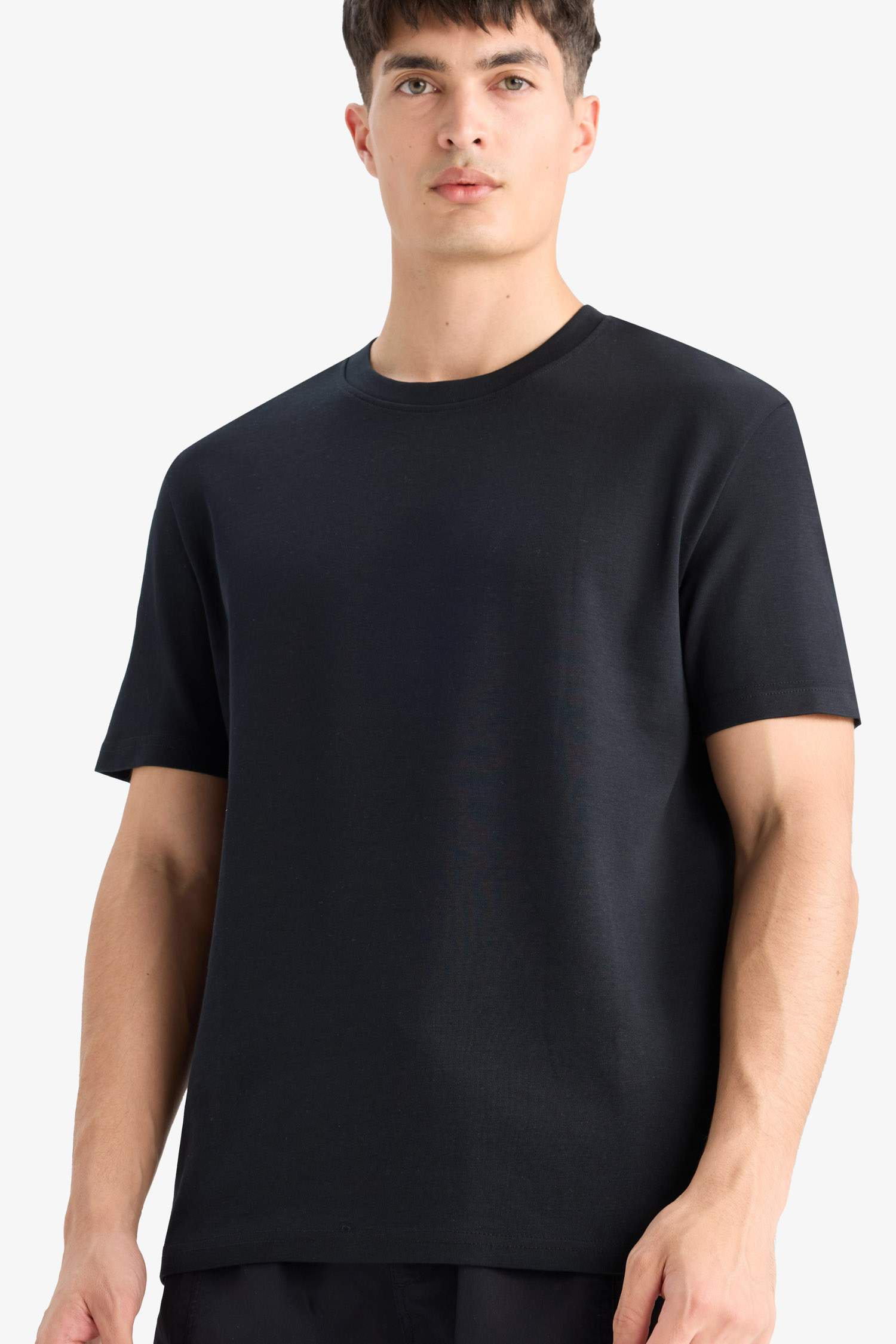 %100 Pamuk Regular Fit Bisiklet Yaka Basic Düz Kısa Kollu Tişört