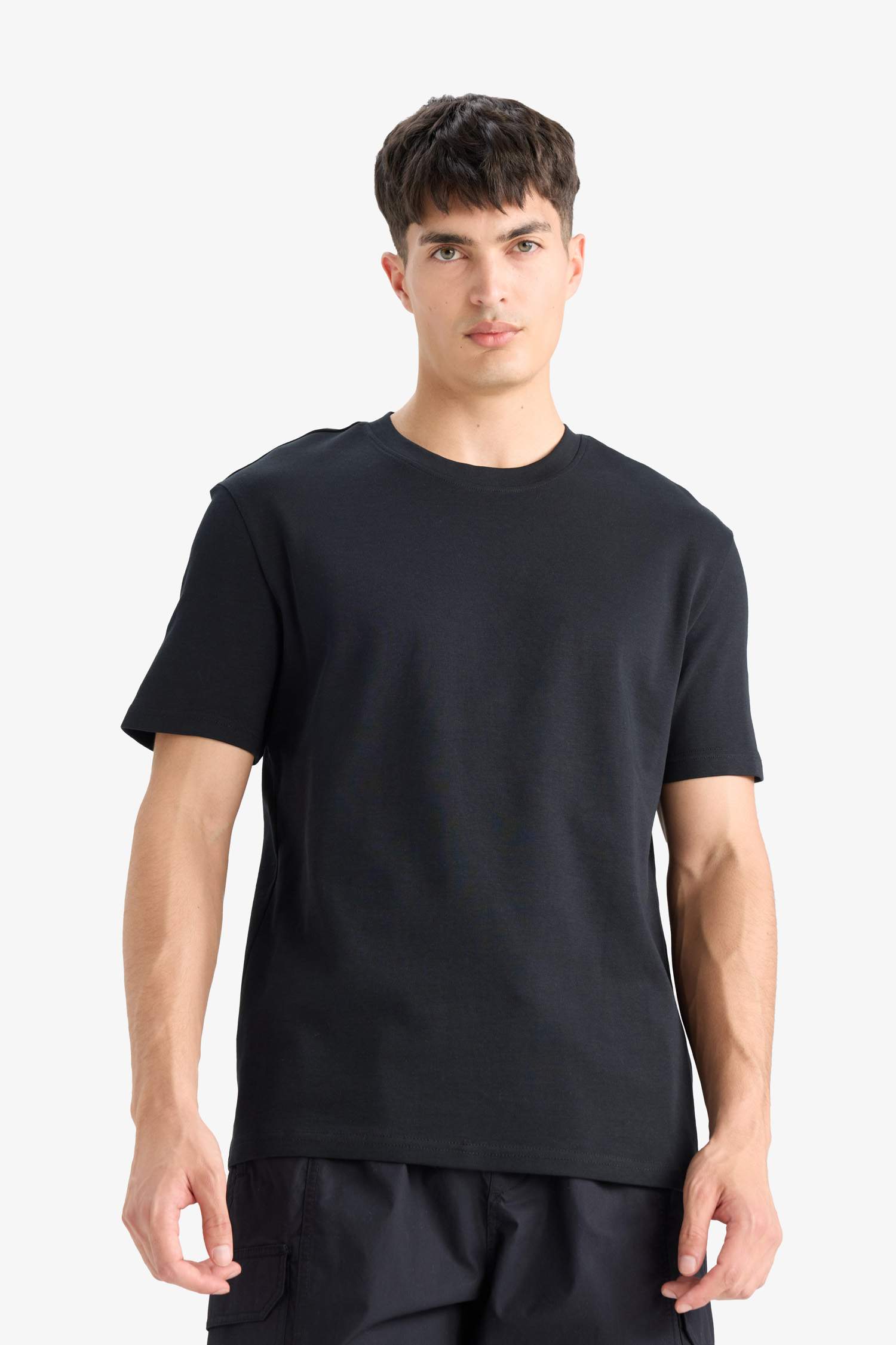 %100 Pamuk Regular Fit Bisiklet Yaka Basic Düz Kısa Kollu Tişört