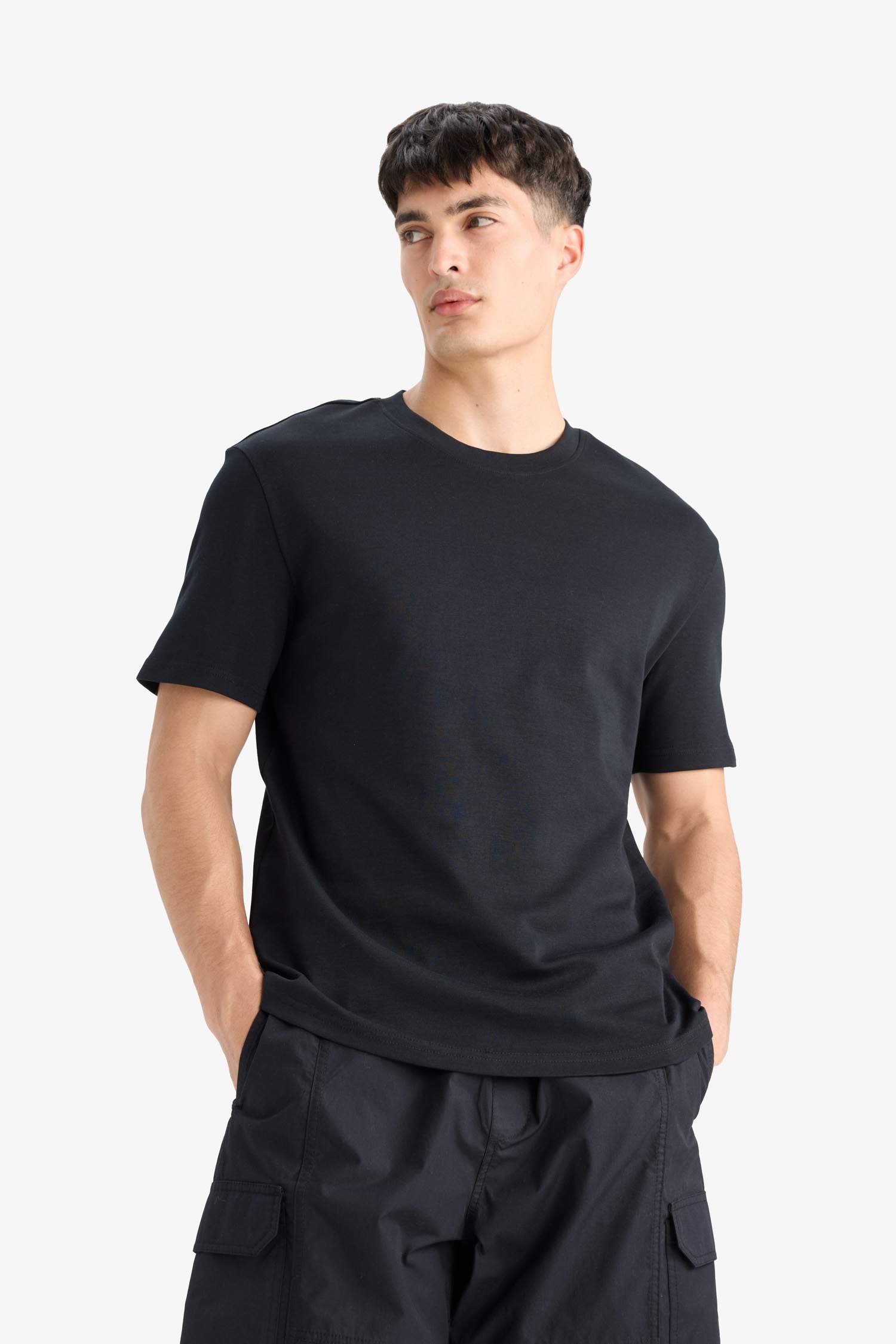 %100 Pamuk Regular Fit Bisiklet Yaka Basic Düz Kısa Kollu Tişört