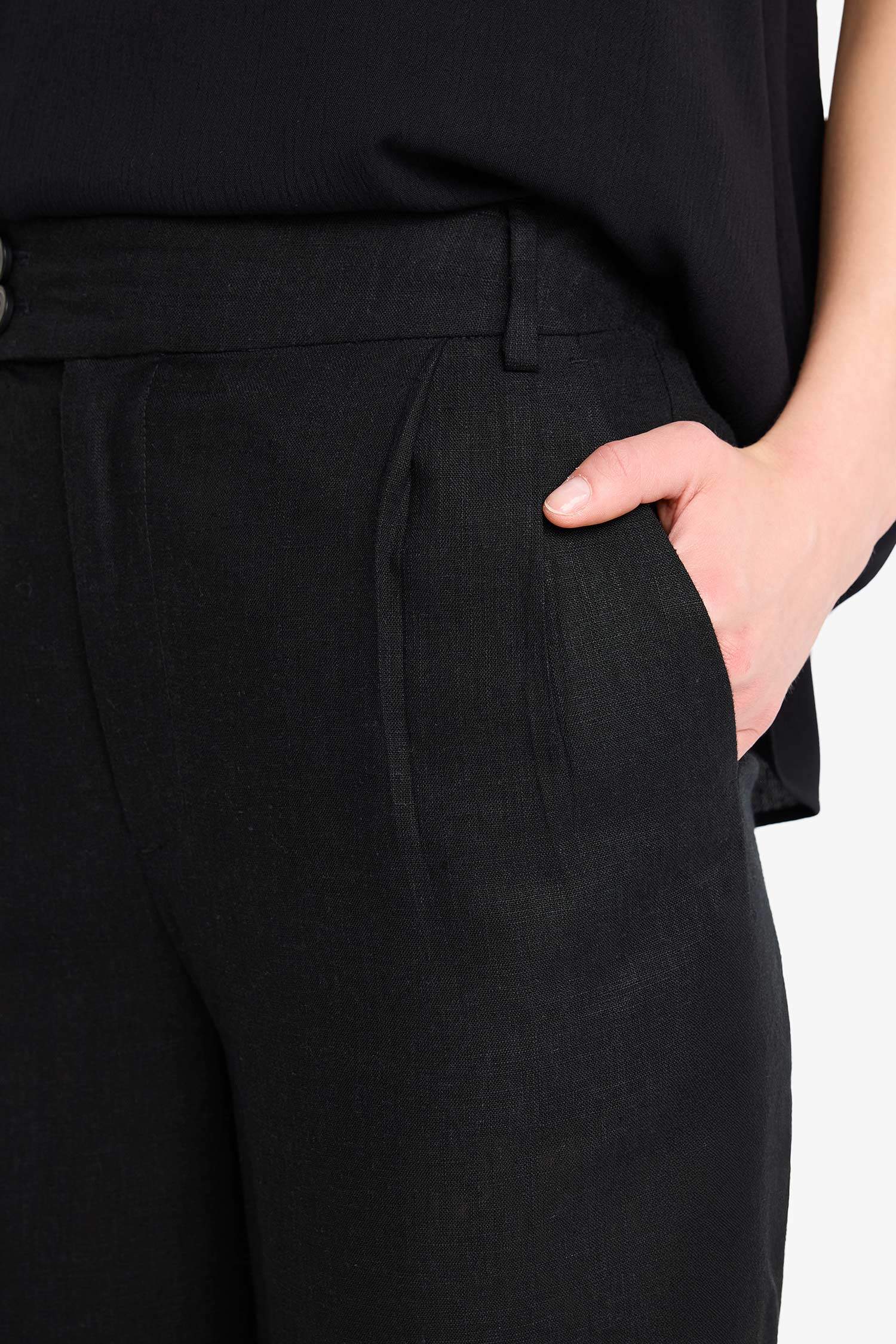 Culotte Yüksek Bel Kısa Boy Keten Karışımlı Pantolon